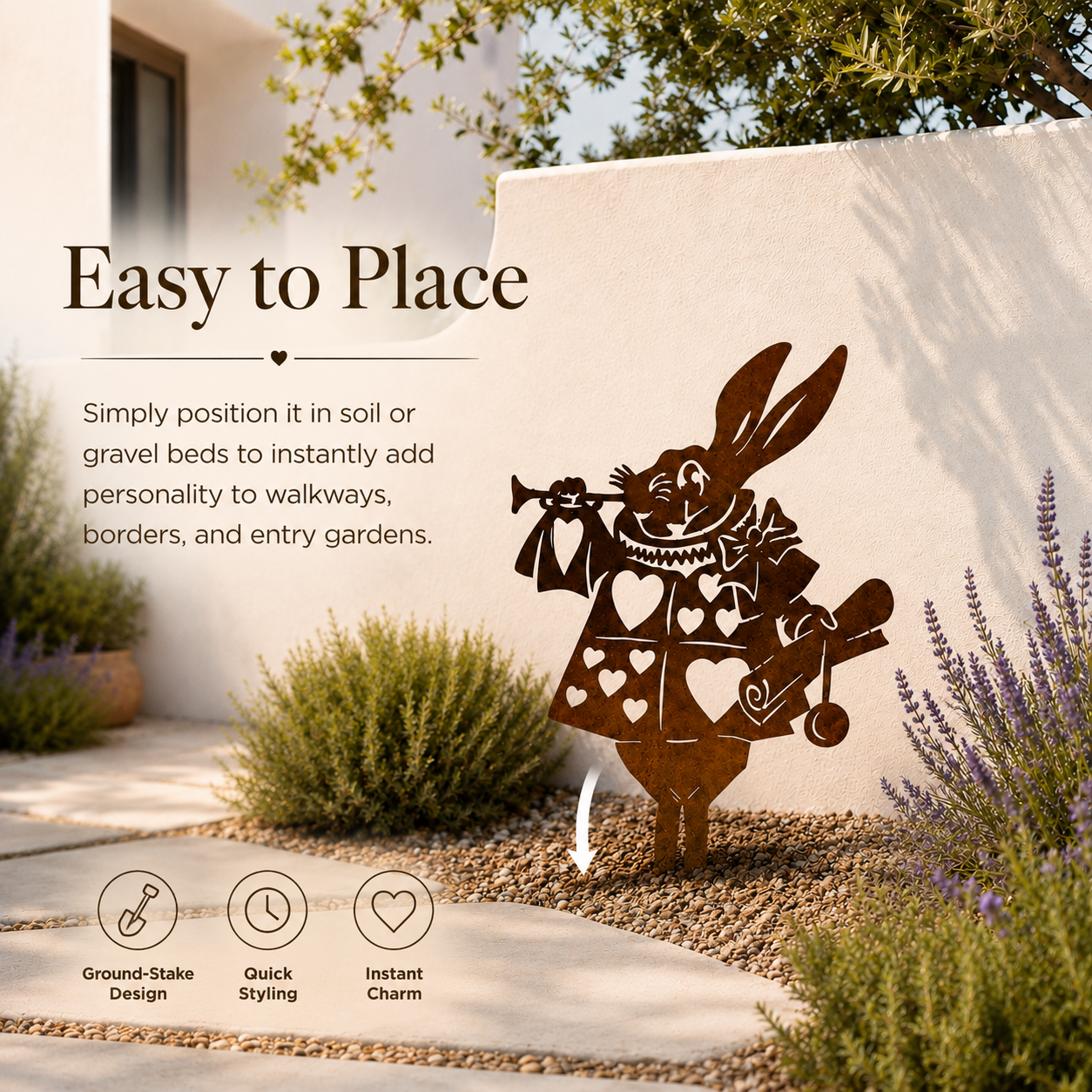 Storybook Bunny Metal Garden Decor – Rustic Outdoor Stake