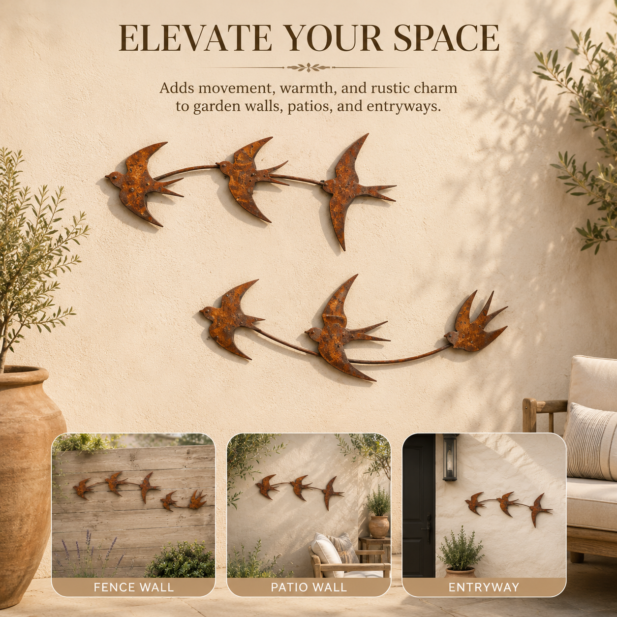Rustic Swallow Wall Art Set for Indoor & Outdoor Decor-2pcs