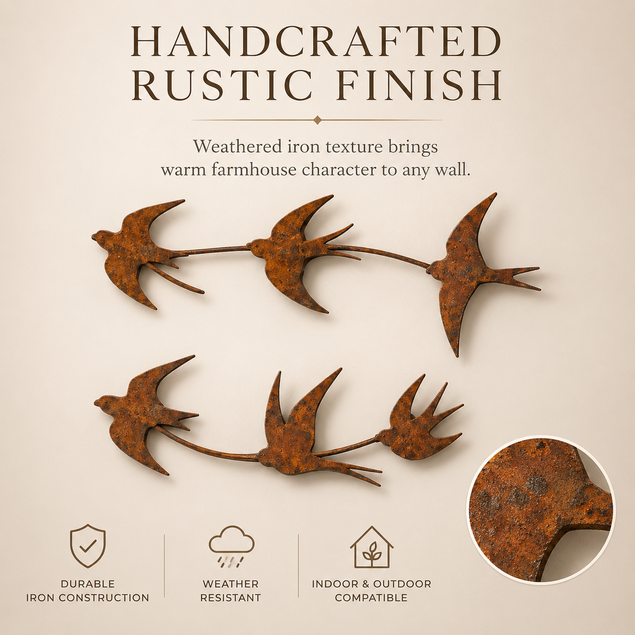 Rustic Swallow Wall Art Set for Indoor & Outdoor Decor-2pcs