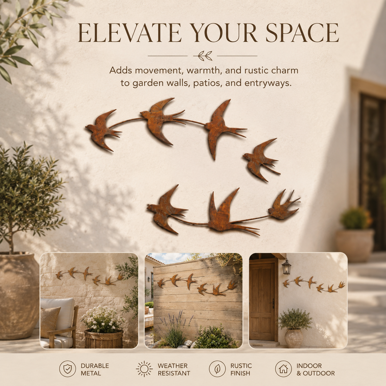 Rustic Swallow Wall Art Set for Indoor & Outdoor Decor-2pcs