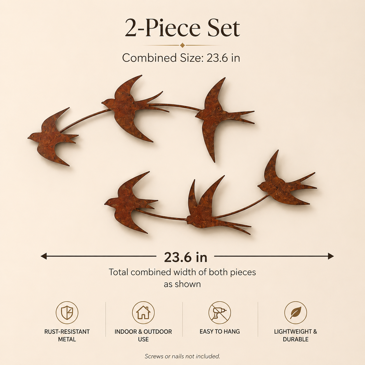 Rustic Swallow Wall Art Set for Indoor & Outdoor Decor-2pcs