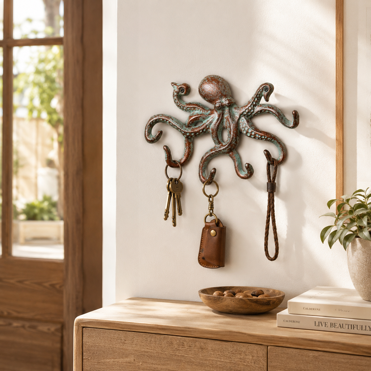 Vintage Octopus Wall Hook – Rustic Coastal Storage for Keys, Tools & Everyday Essentials