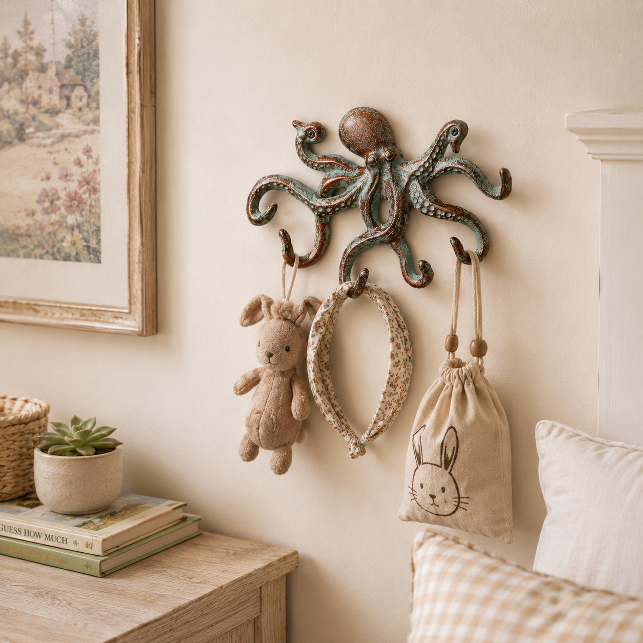 Vintage Octopus Wall Hook – Rustic Coastal Storage for Keys, Tools & Everyday Essentials