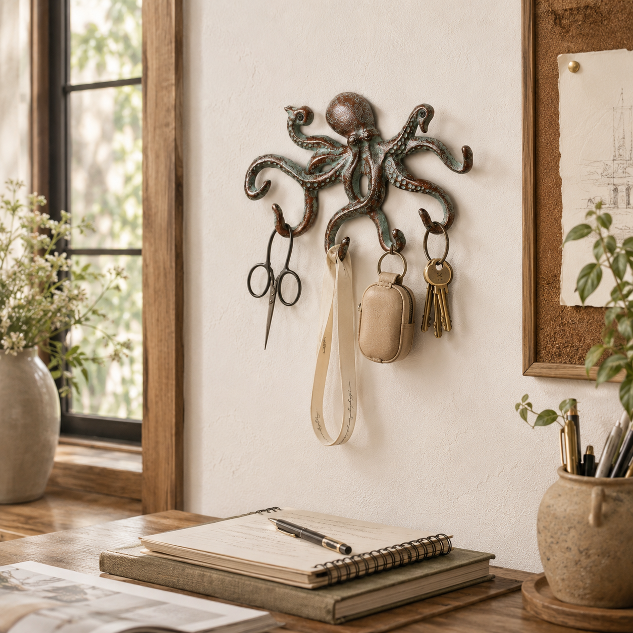 Vintage Octopus Wall Hook – Rustic Coastal Storage for Keys, Tools & Everyday Essentials