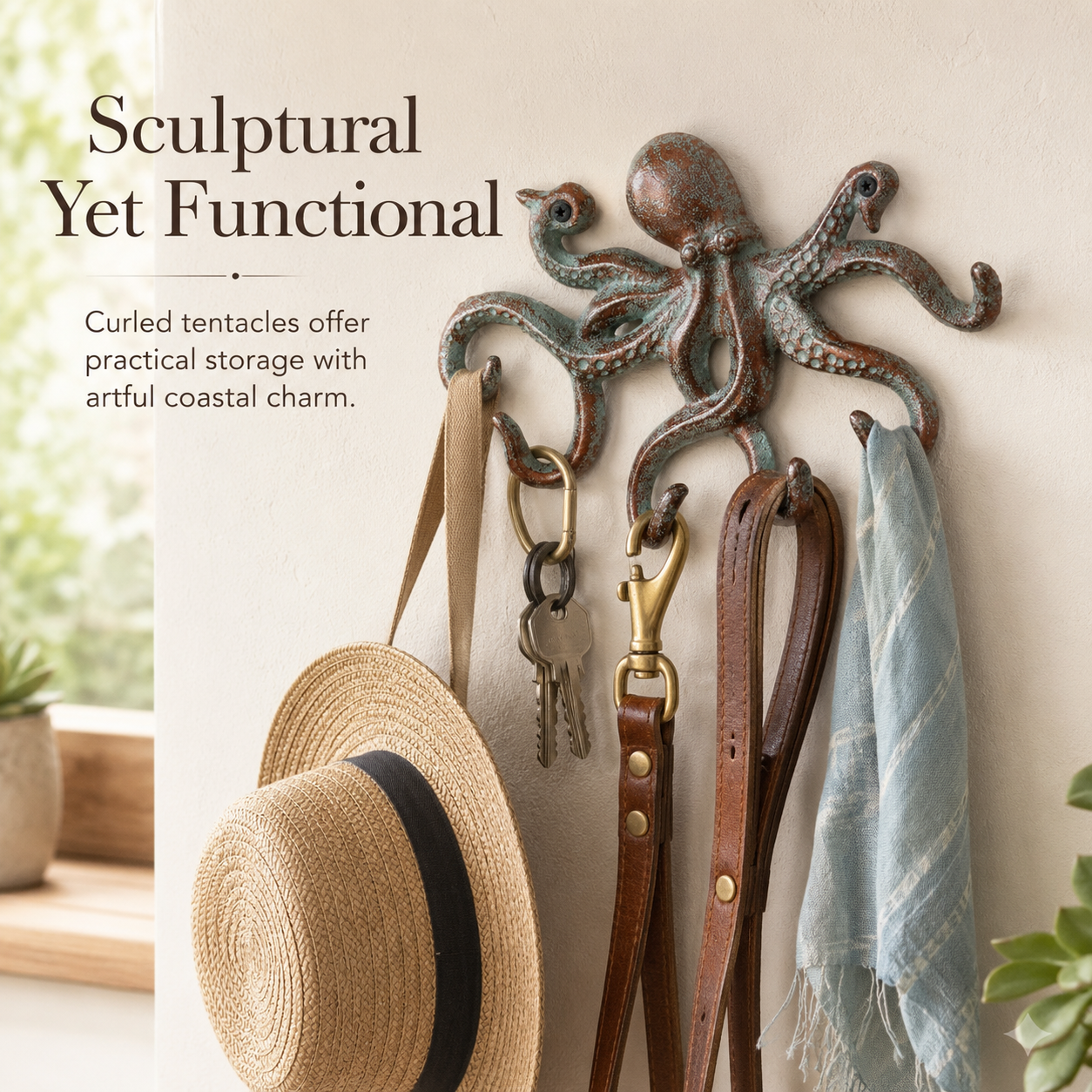 Vintage Octopus Wall Hook – Rustic Coastal Storage for Keys, Tools & Everyday Essentials