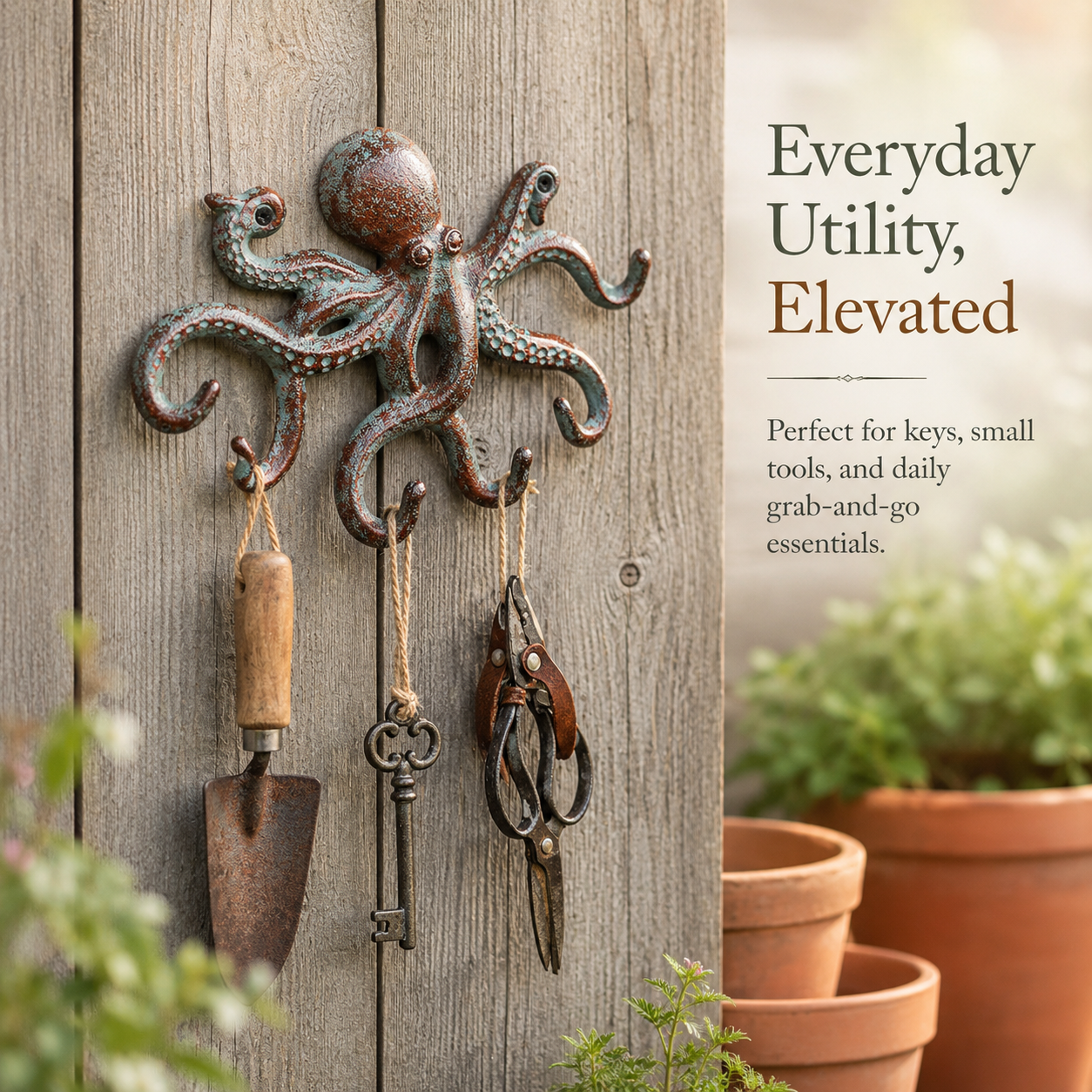 Vintage Octopus Wall Hook – Rustic Coastal Storage for Keys, Tools & Everyday Essentials