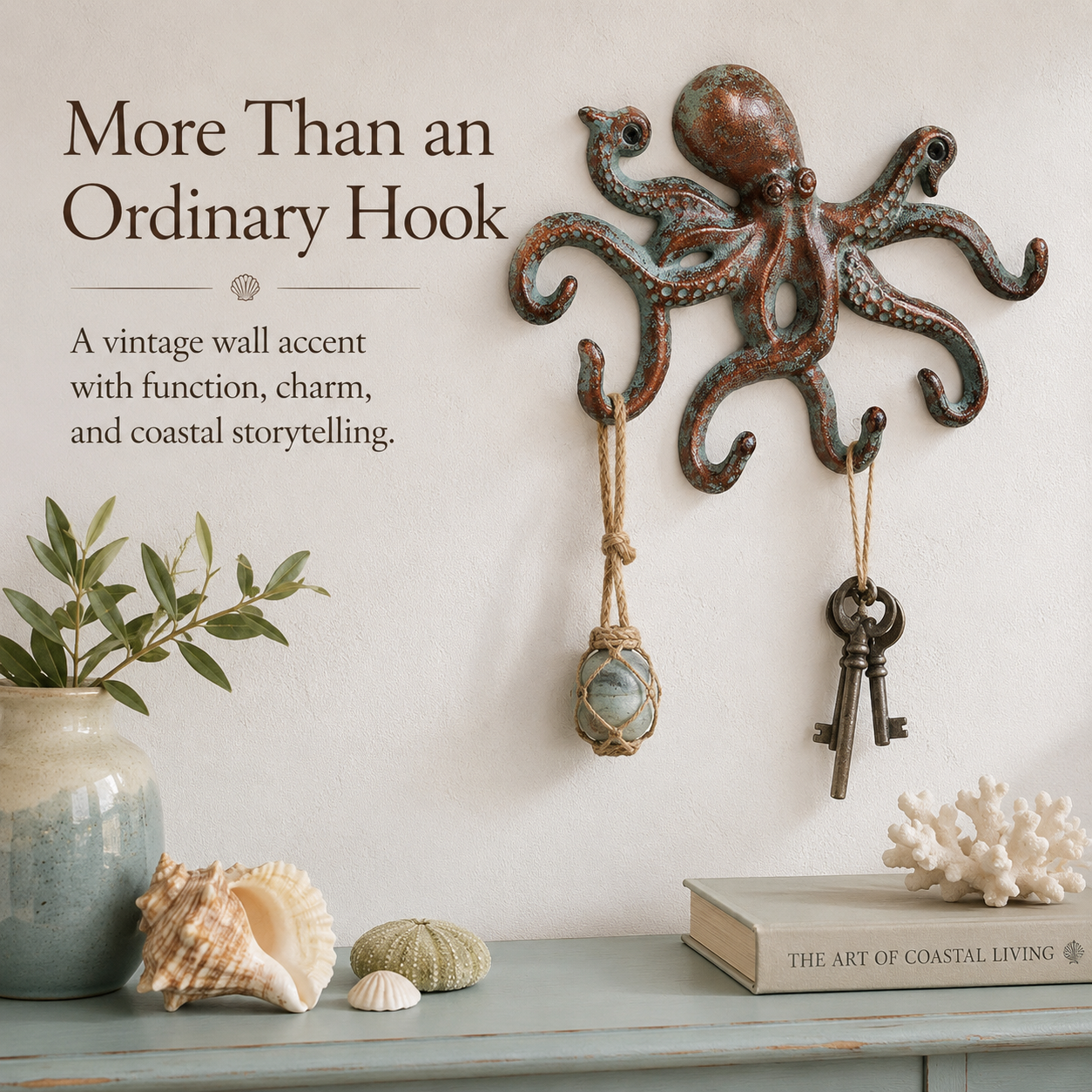 Vintage Octopus Wall Hook – Rustic Coastal Storage for Keys, Tools & Everyday Essentials