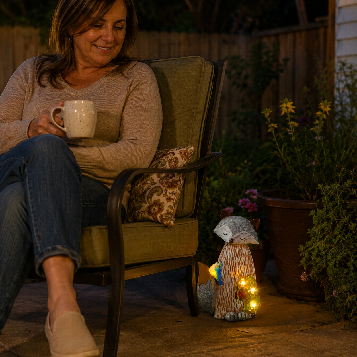 Lighted Woodland Fox Garden Statue – Hand-Painted Porch & Patio Accent