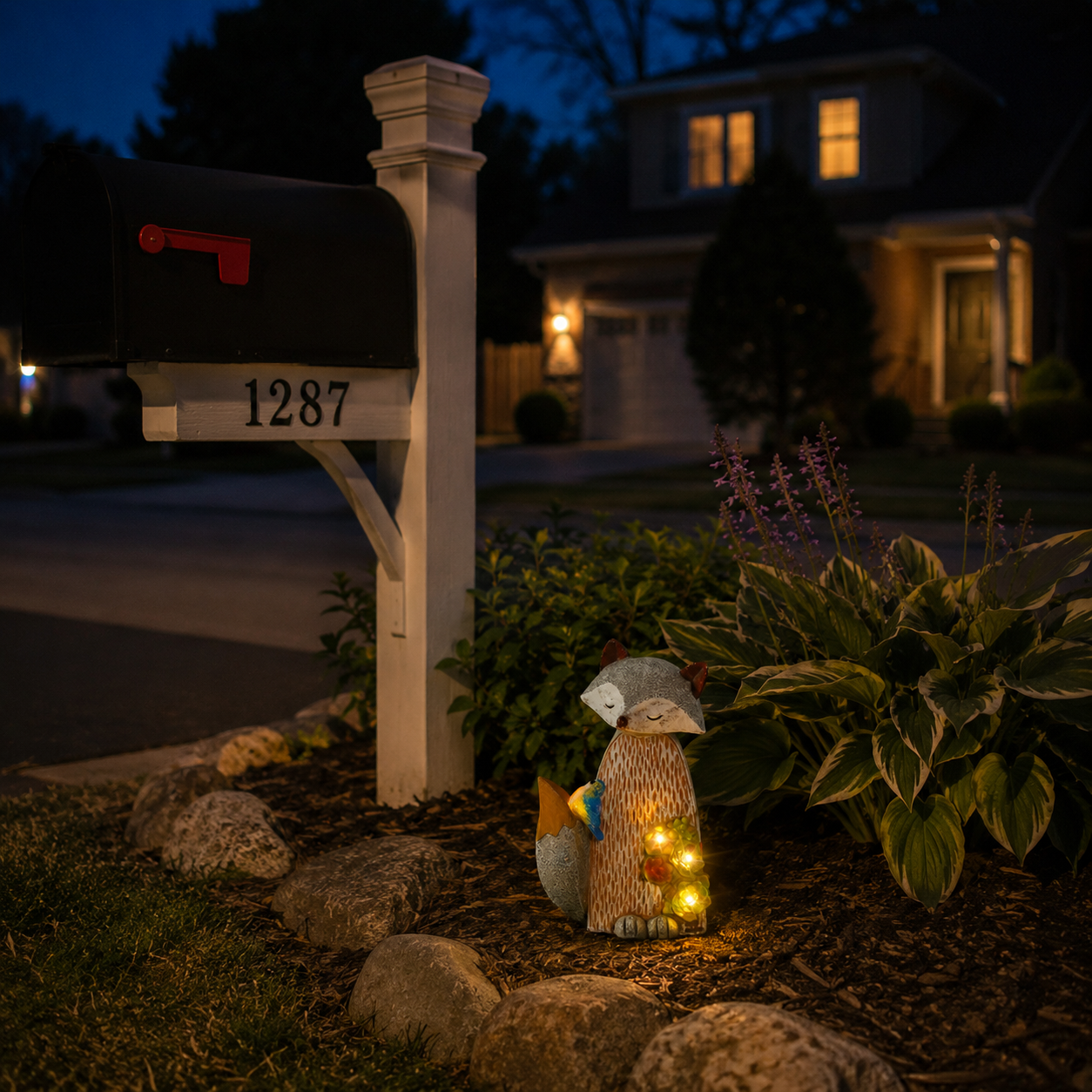 Lighted Woodland Fox Garden Statue – Hand-Painted Porch & Patio Accent