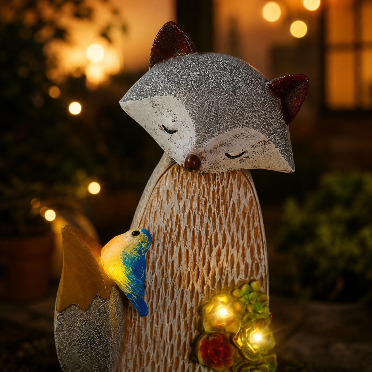 Lighted Woodland Fox Garden Statue – Hand-Painted Porch & Patio Accent
