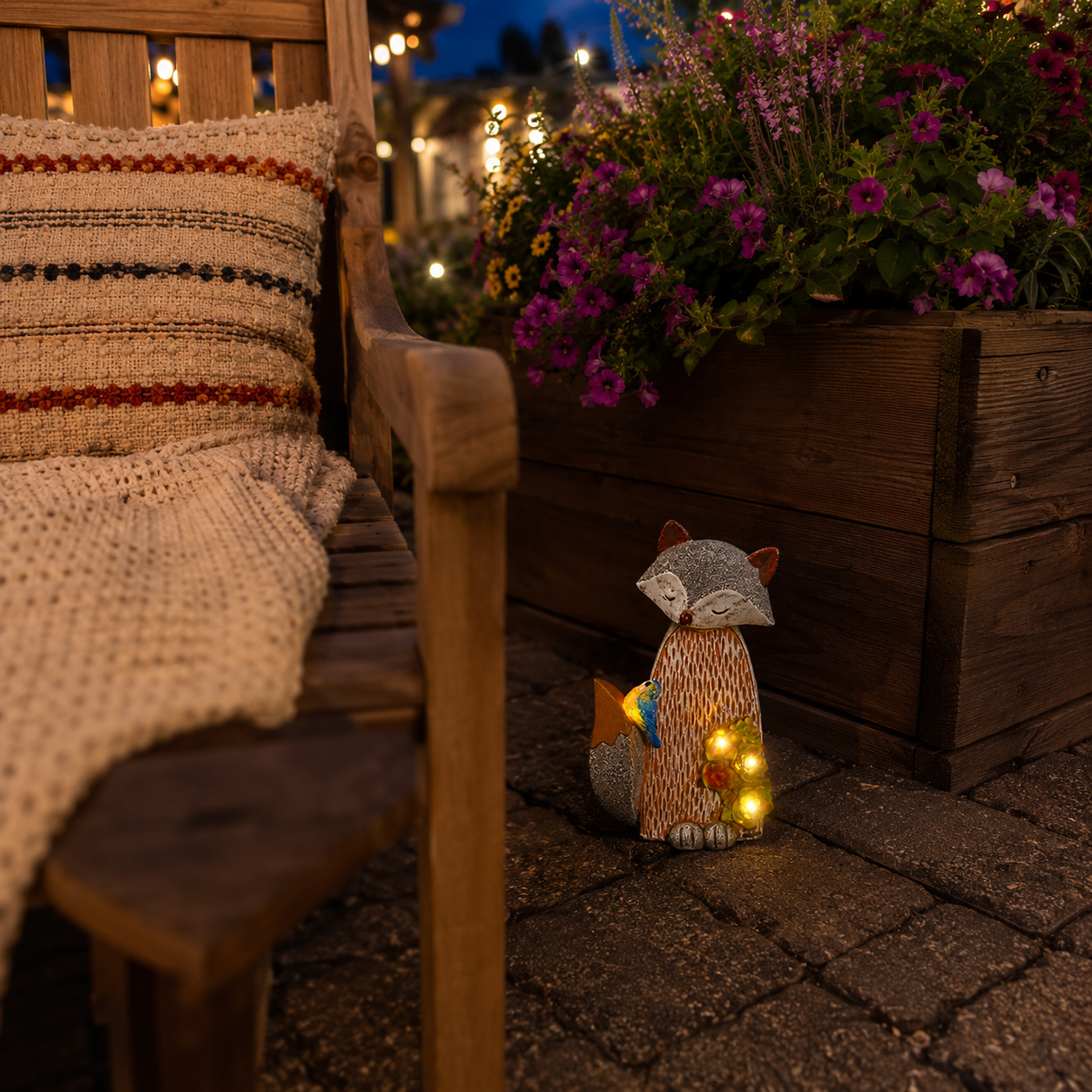 Lighted Woodland Fox Garden Statue – Hand-Painted Porch & Patio Accent