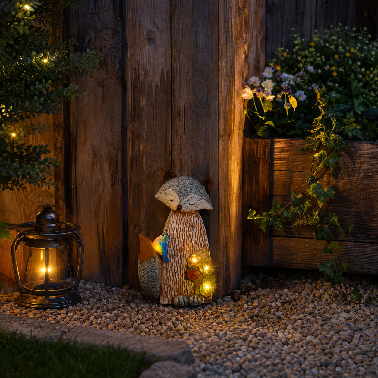 Lighted Woodland Fox Garden Statue – Hand-Painted Porch & Patio Accent
