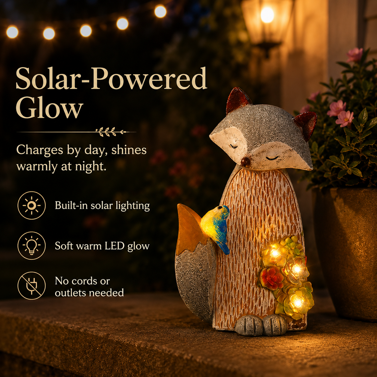 Lighted Woodland Fox Garden Statue – Hand-Painted Porch & Patio Accent