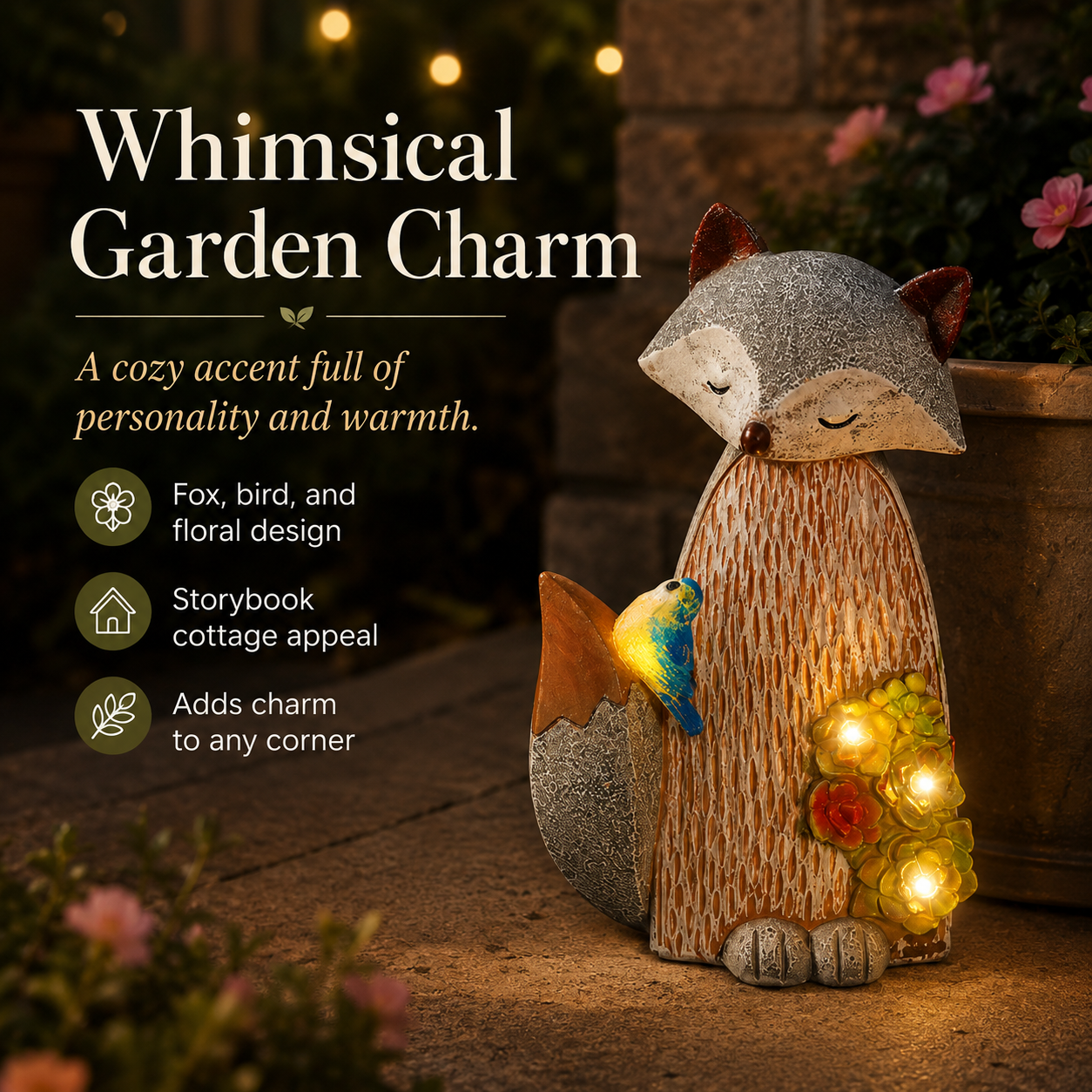 Lighted Woodland Fox Garden Statue – Hand-Painted Porch & Patio Accent