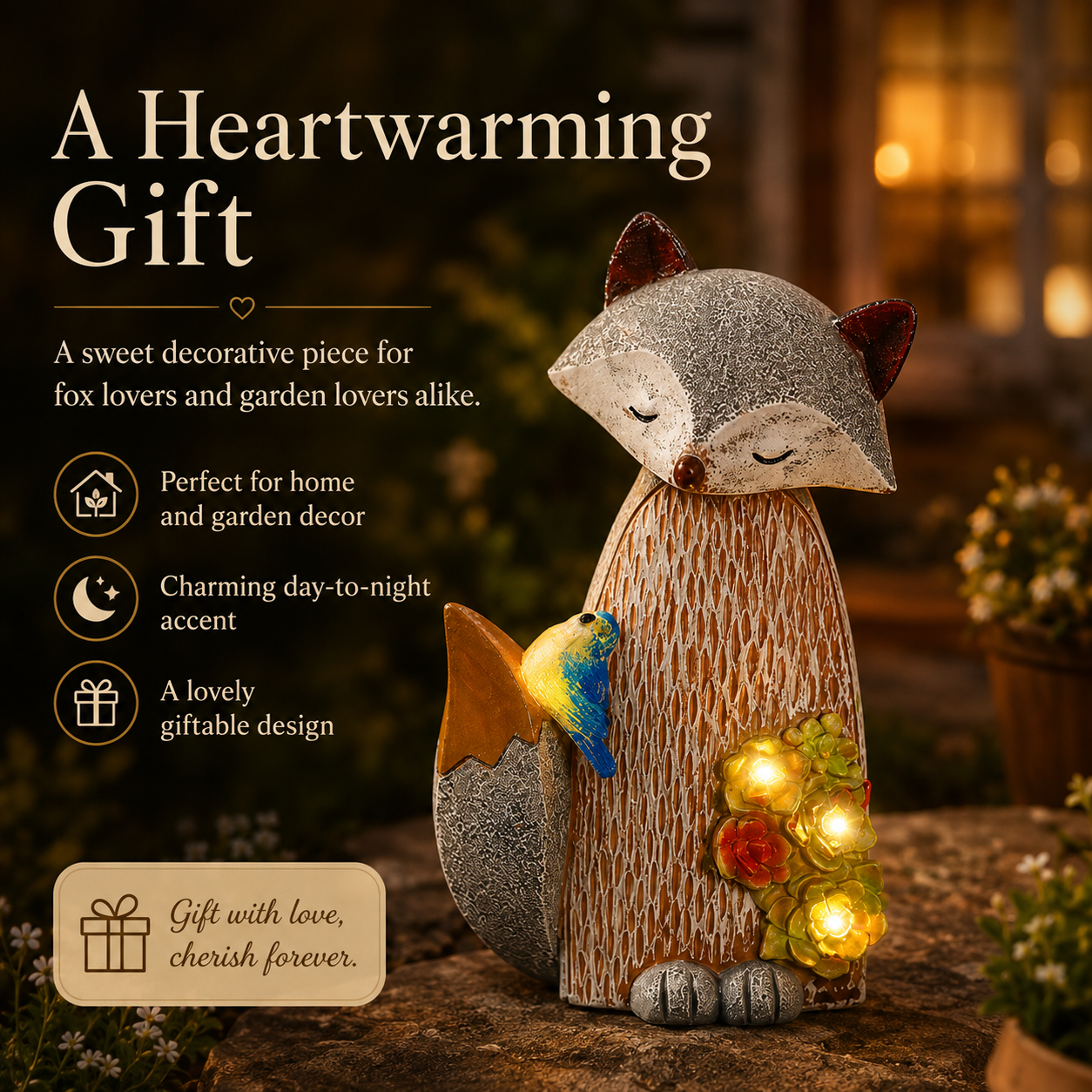Lighted Woodland Fox Garden Statue – Hand-Painted Porch & Patio Accent