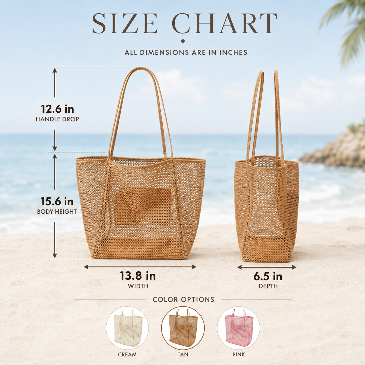 Personalized Woven Mesh Beach Tote Bag with Custom Name Embroidery