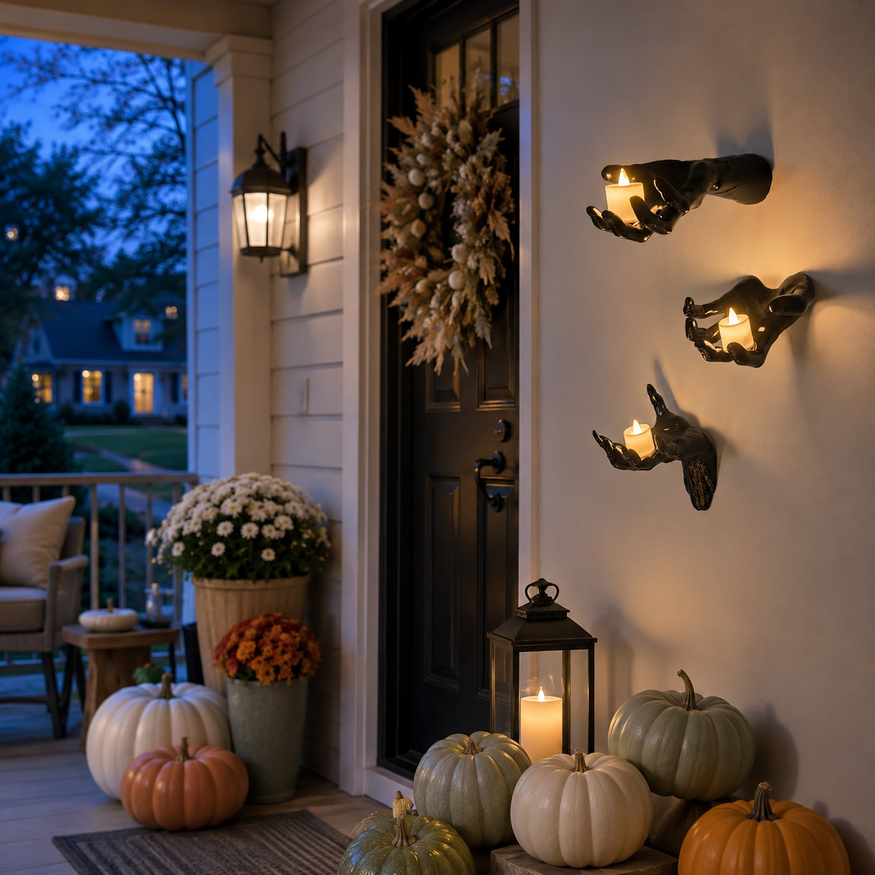 3-Piece Gothic Hand Wall Sconce Set with Flameless LED Candles – Halloween Wall Decor