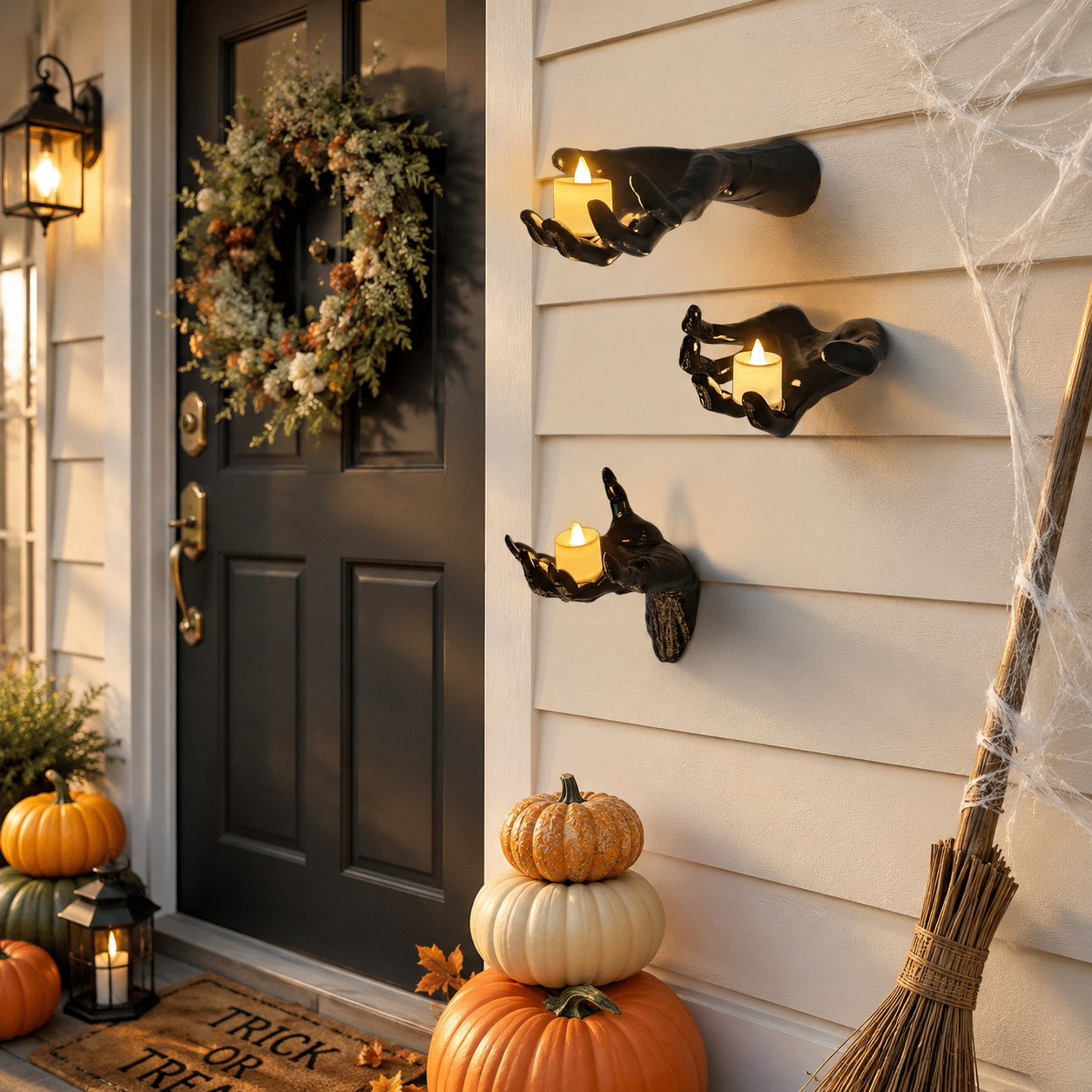 3-Piece Gothic Hand Wall Sconce Set with Flameless LED Candles – Halloween Wall Decor