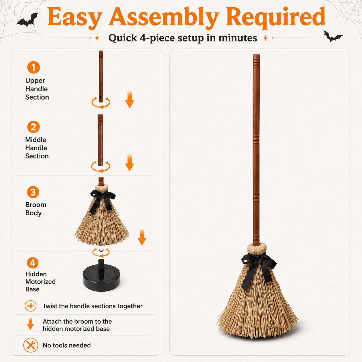 Animated Self-Moving Witch Broom with Lights & Spooky Sounds