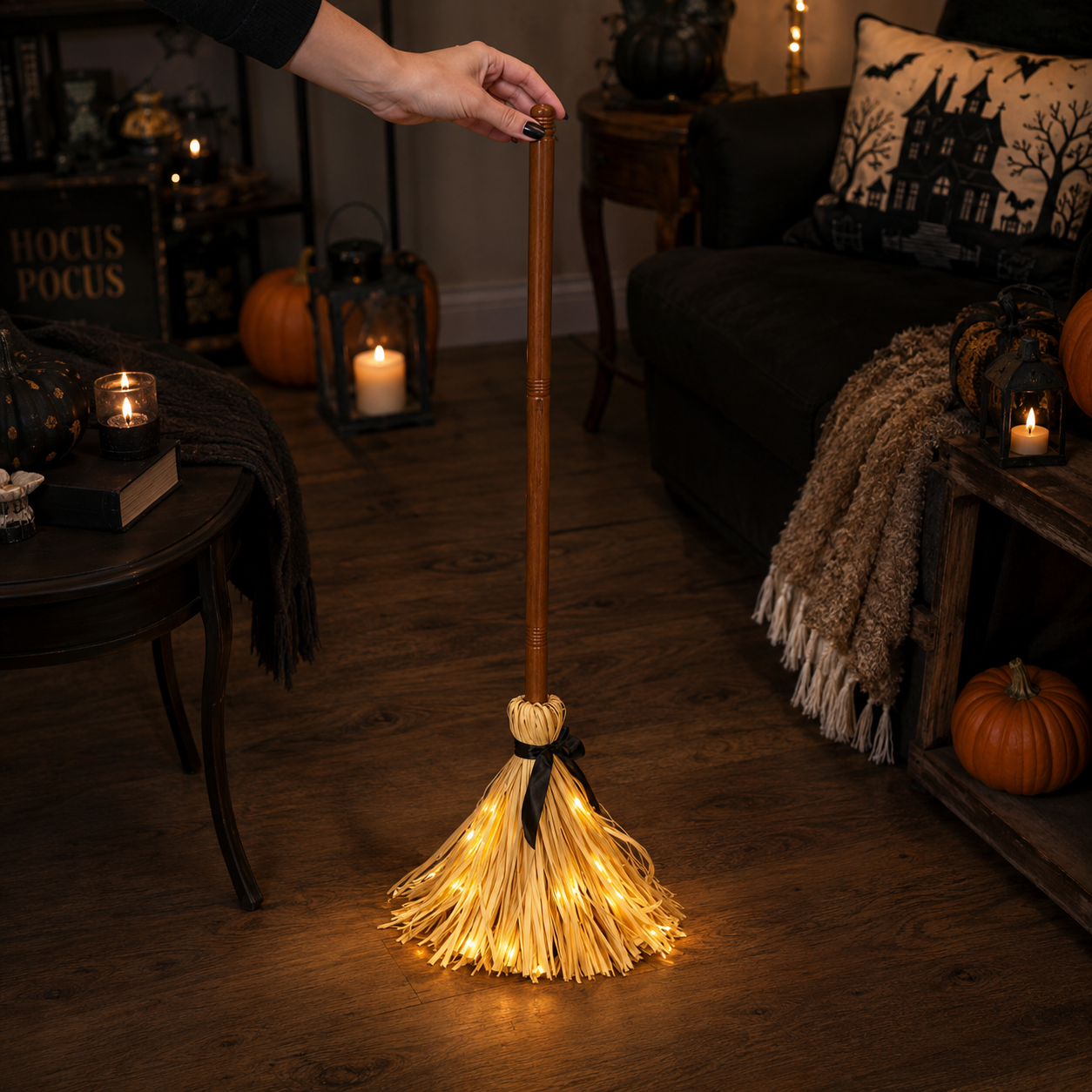 Animated Self-Moving Witch Broom with Lights & Spooky Sounds
