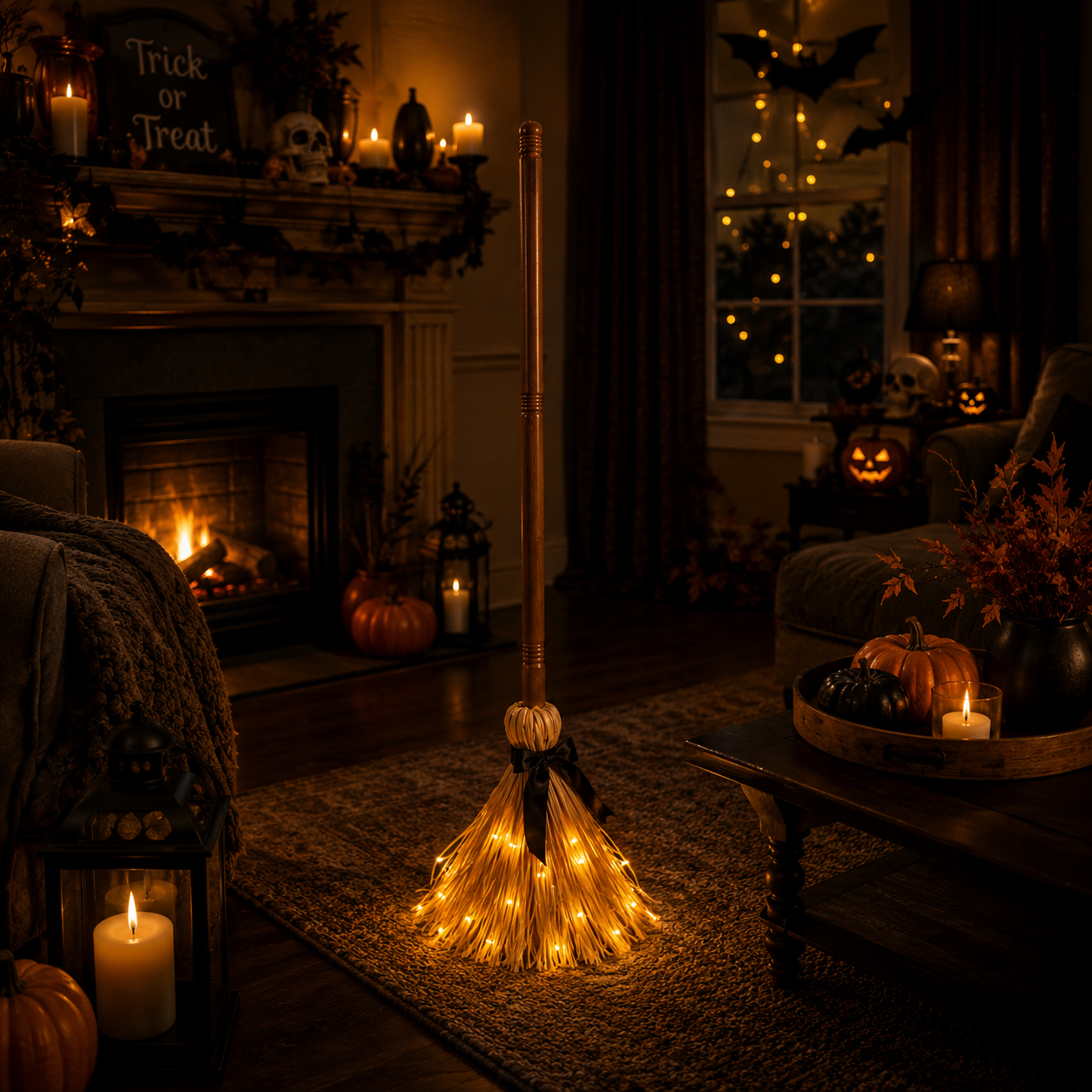Animated Self-Moving Witch Broom with Lights & Spooky Sounds