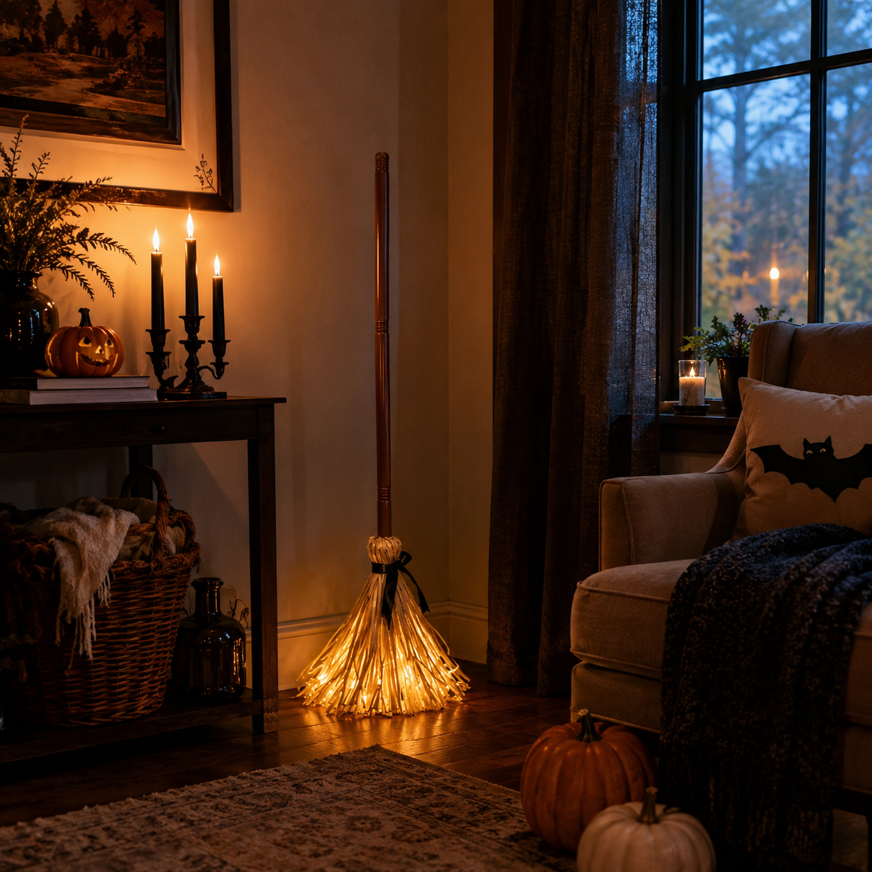 Animated Self-Moving Witch Broom with Lights & Spooky Sounds