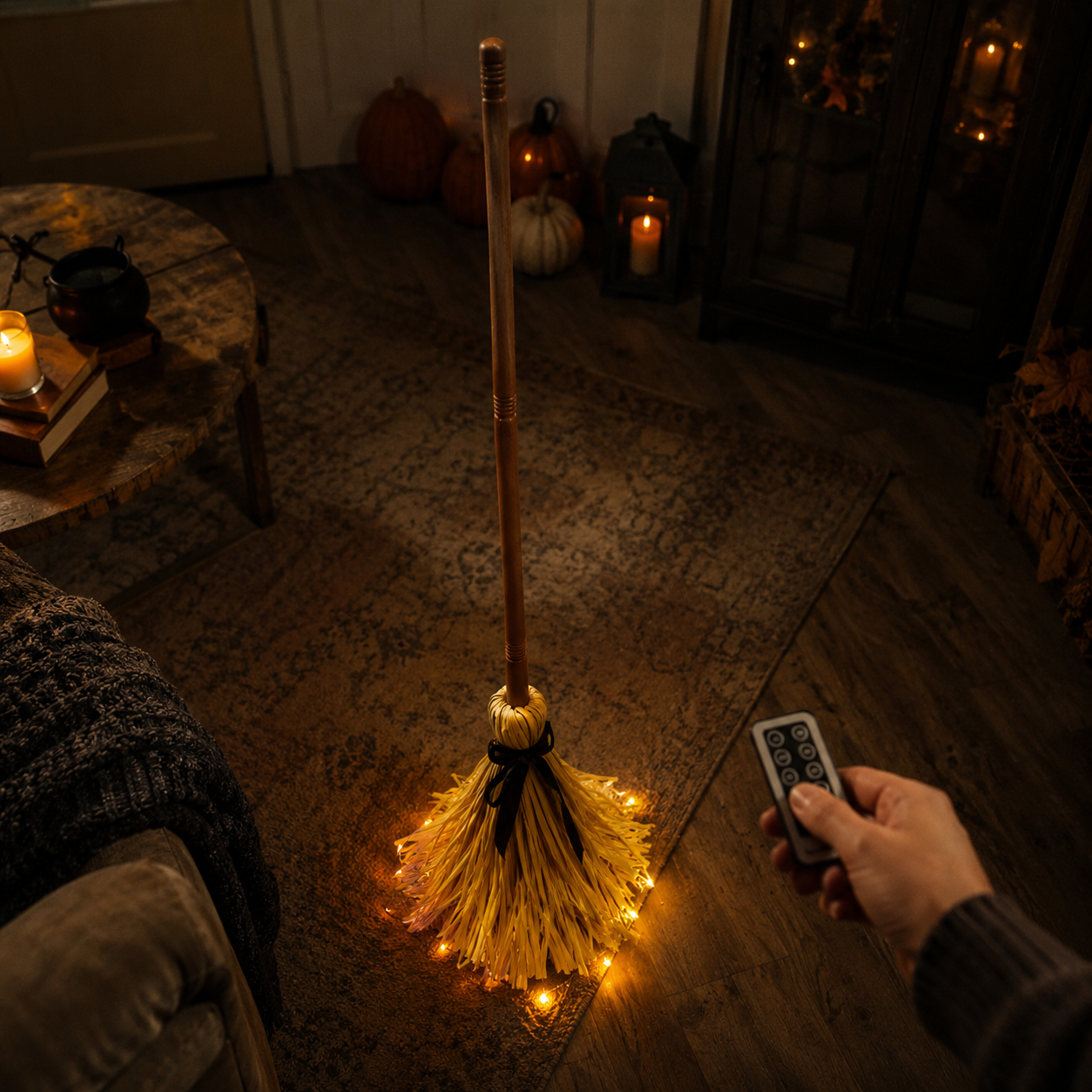 Animated Self-Moving Witch Broom with Lights & Spooky Sounds