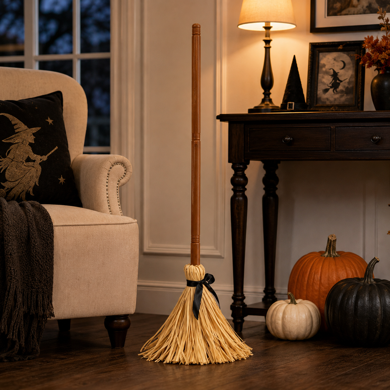 Animated Self-Moving Witch Broom with Lights & Spooky Sounds