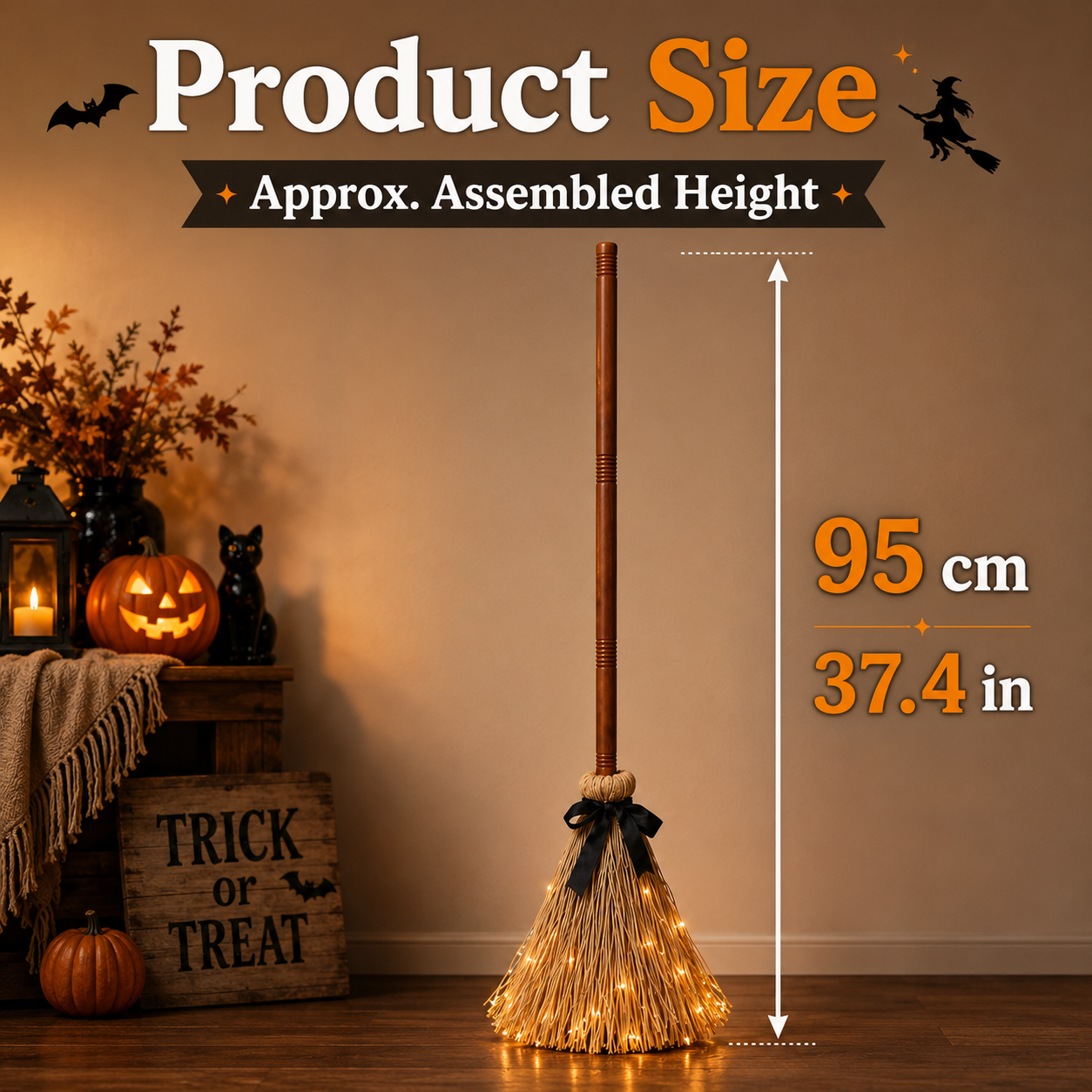 Animated Self-Moving Witch Broom with Lights & Spooky Sounds