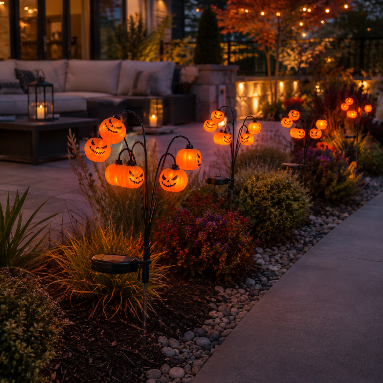 Solar Halloween Pumpkin Garden Stake Light – Warm White Outdoor Jack-O’-Lantern Decor