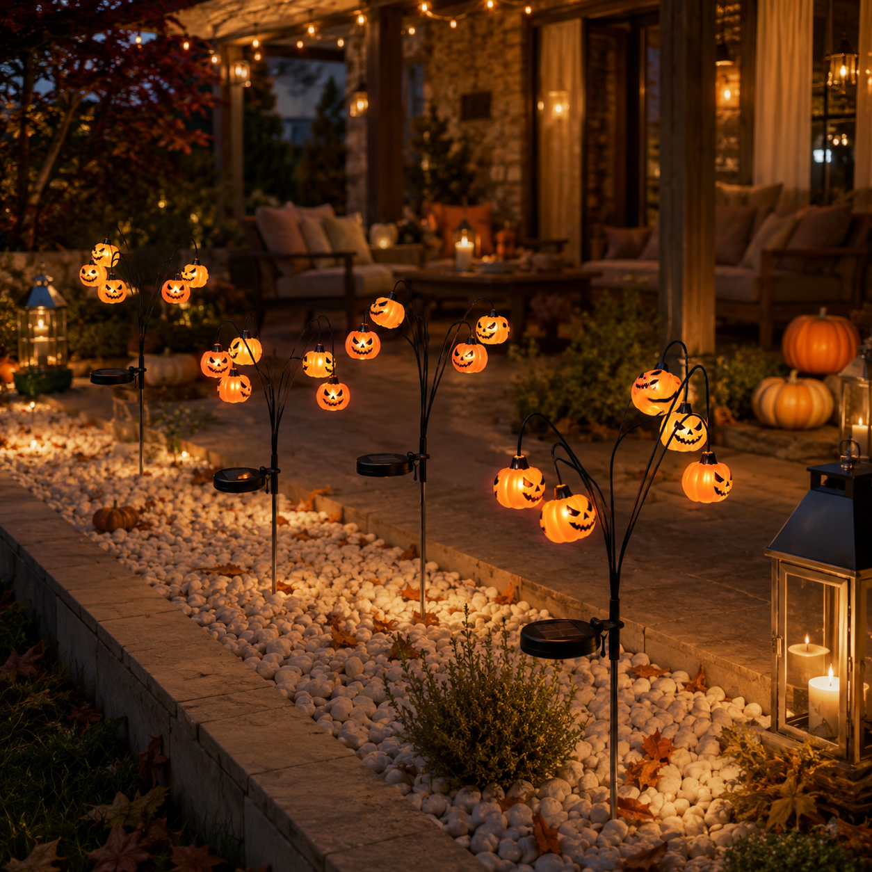 Solar Halloween Pumpkin Garden Stake Light – Warm White Outdoor Jack-O’-Lantern Decor