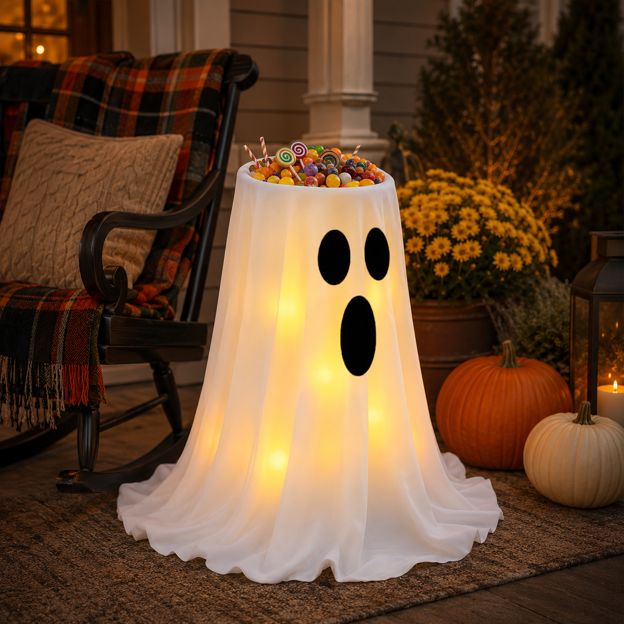 Halloween Lighted Ghost Candy Jar Decor – A Magical Treat Station for Your Front Door