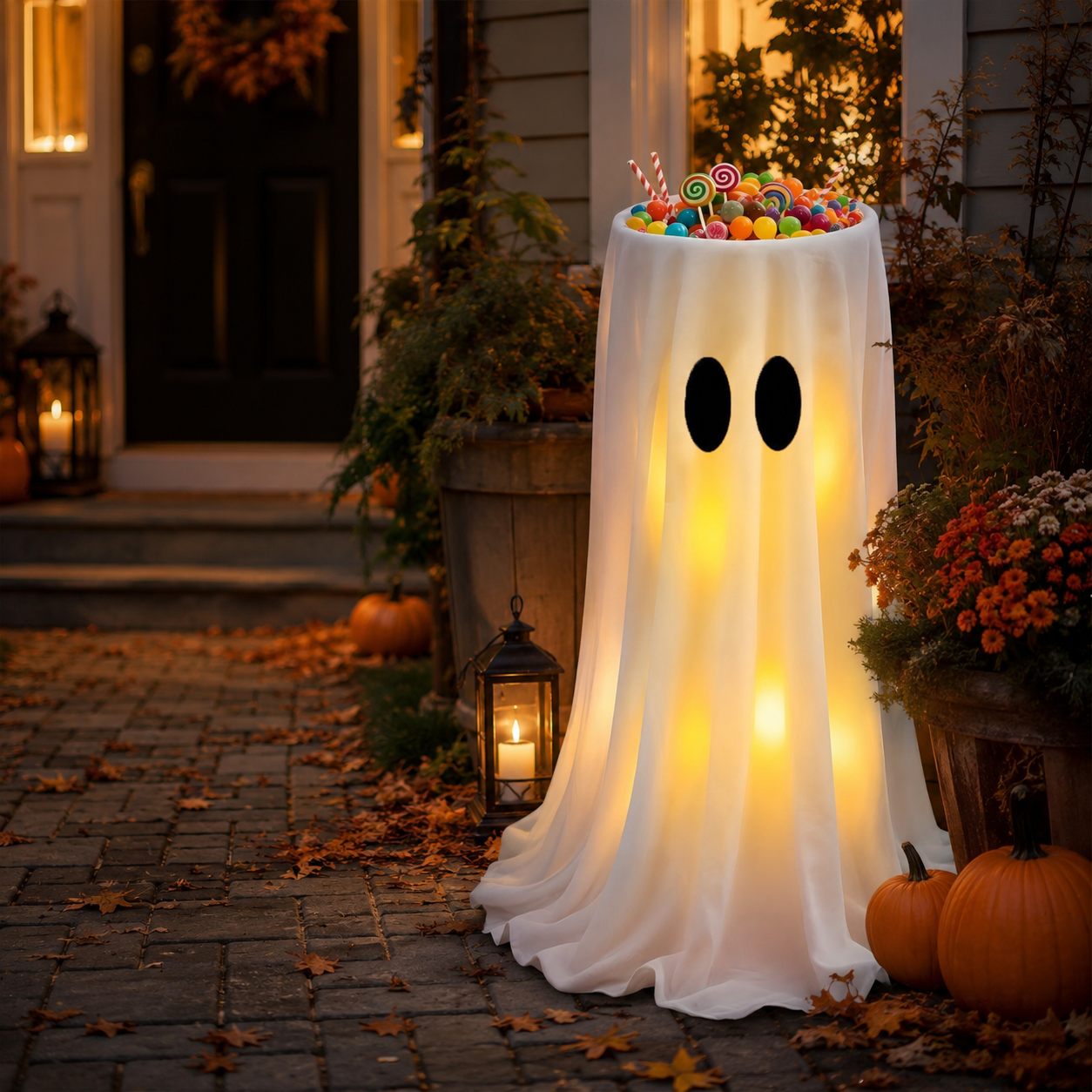 Halloween Lighted Ghost Candy Jar Decor – A Magical Treat Station for Your Front Door