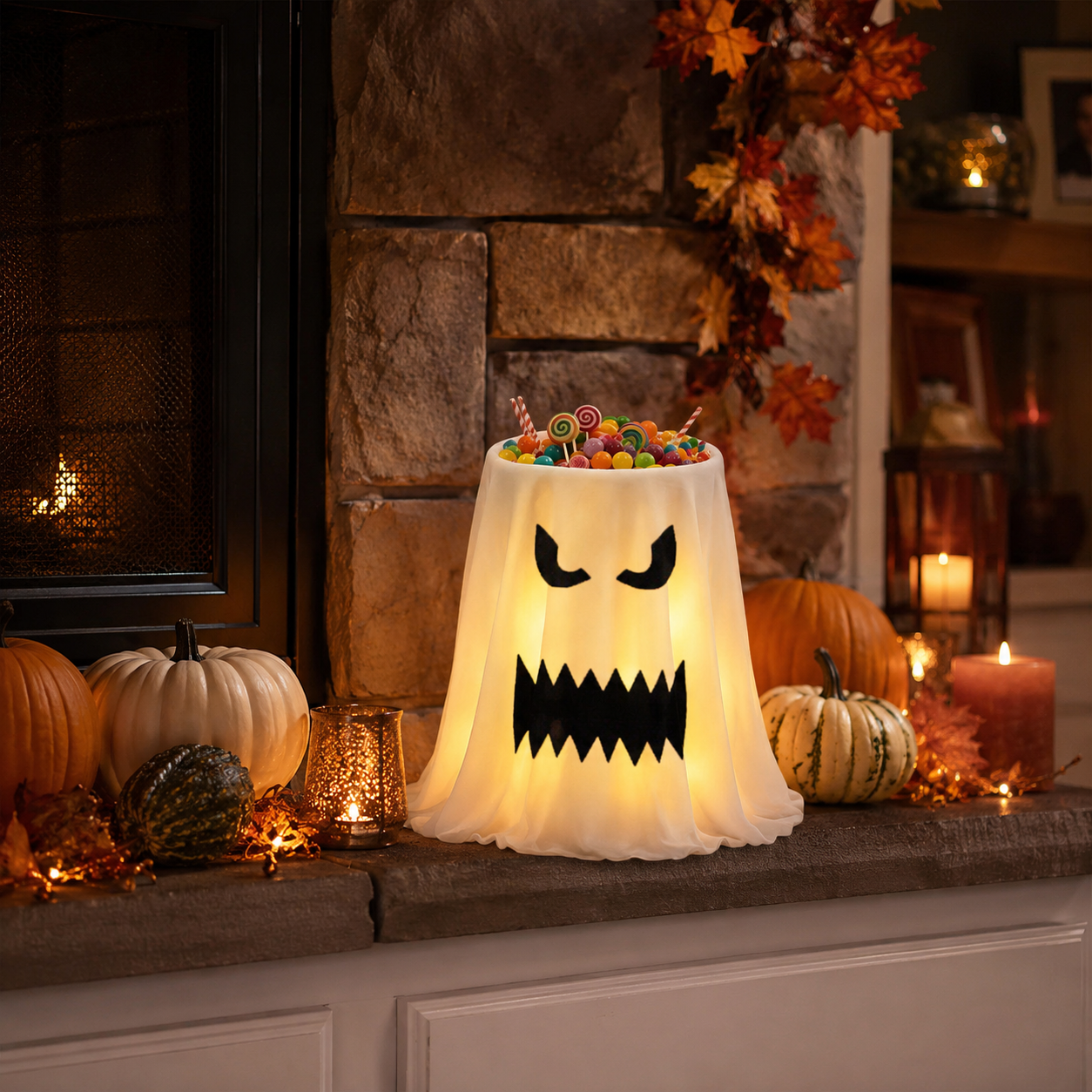 Halloween Lighted Ghost Candy Jar Decor – A Magical Treat Station for Your Front Door