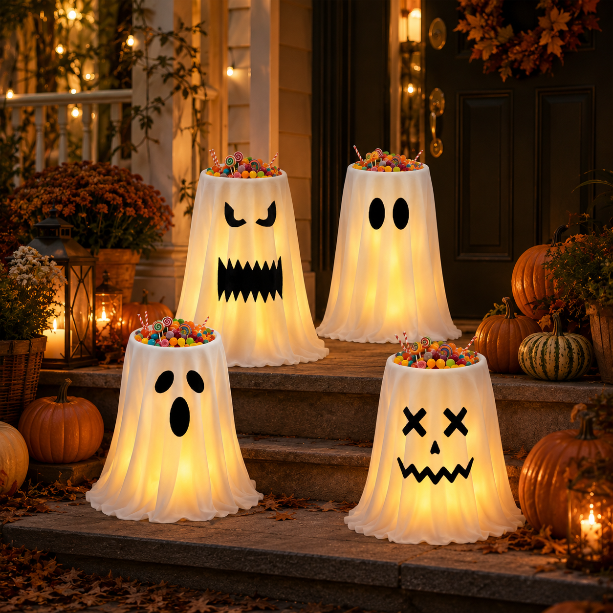 Halloween Lighted Ghost Candy Jar Decor – A Magical Treat Station for Your Front Door