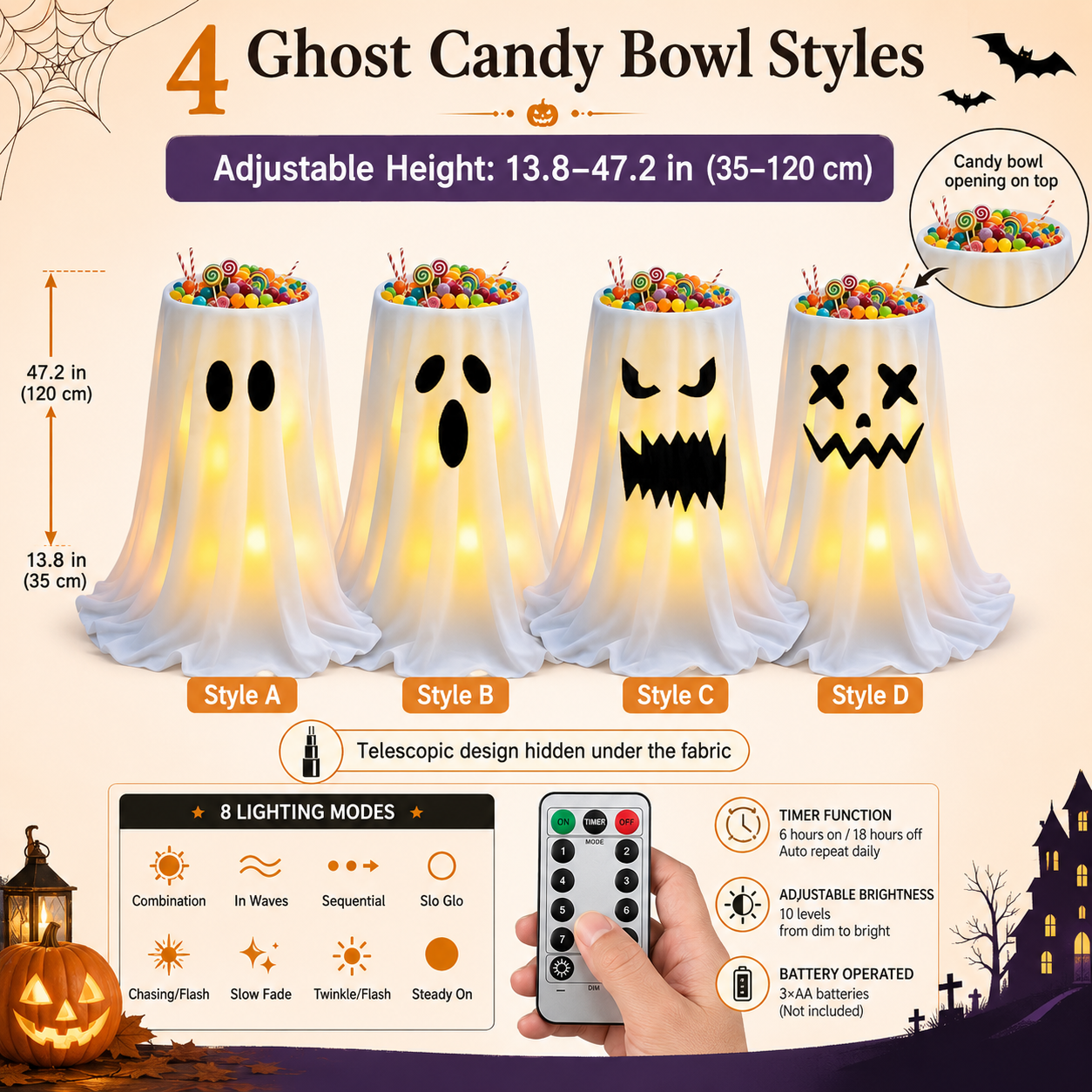 Halloween Lighted Ghost Candy Jar Decor – A Magical Treat Station for Your Front Door