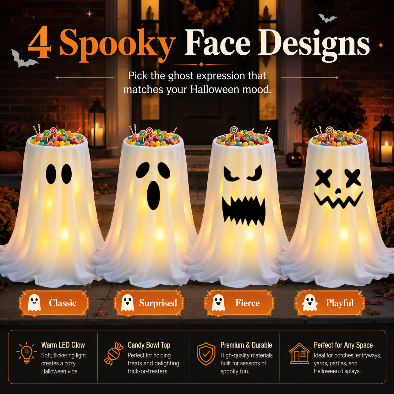 Halloween Lighted Ghost Candy Jar Decor – A Magical Treat Station for Your Front Door