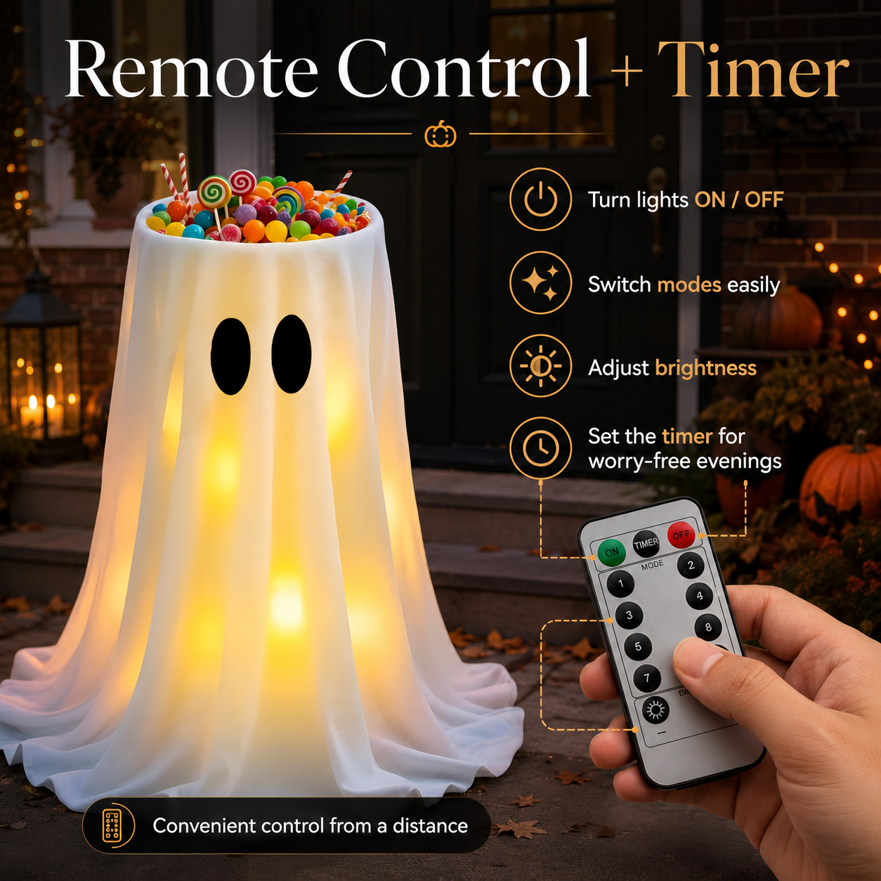 Halloween Lighted Ghost Candy Jar Decor – A Magical Treat Station for Your Front Door