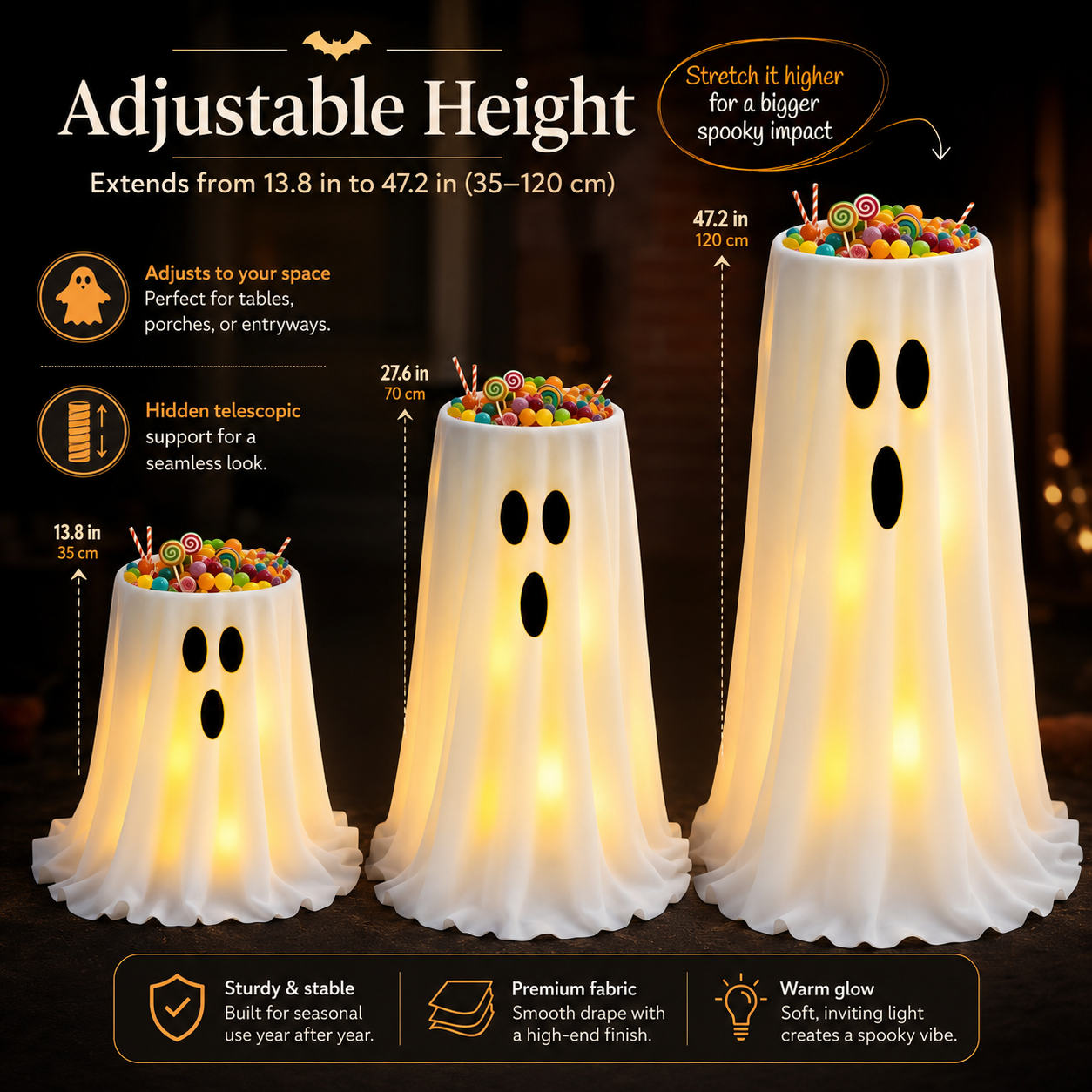 Halloween Lighted Ghost Candy Jar Decor – A Magical Treat Station for Your Front Door