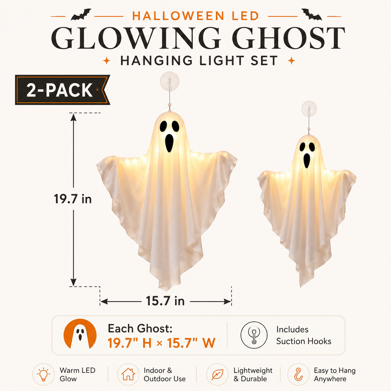 Spooky-Cute Hanging Ghost Lights – Light Up Your Halloween Nights with Charm