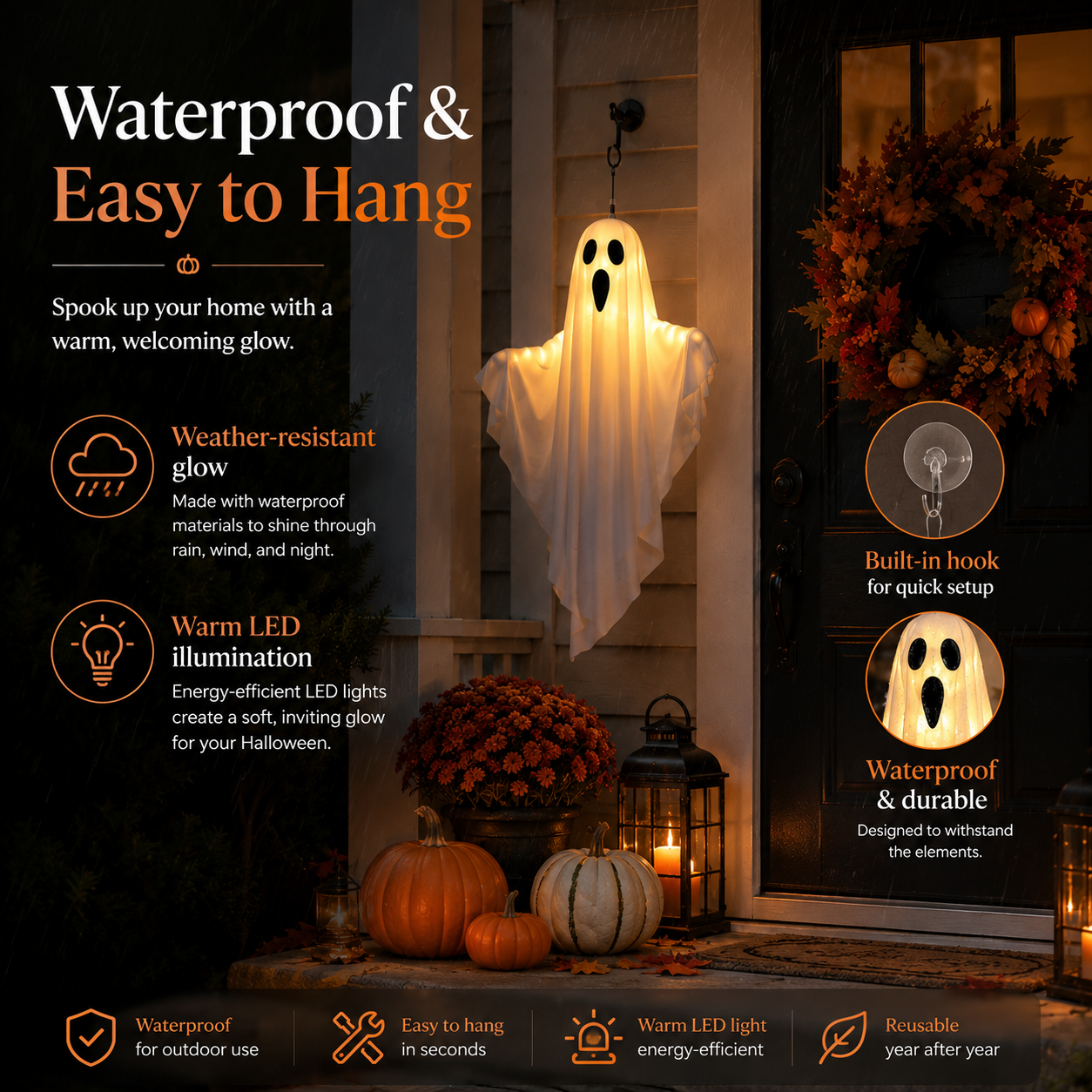 Spooky-Cute Hanging Ghost Lights – Light Up Your Halloween Nights with Charm