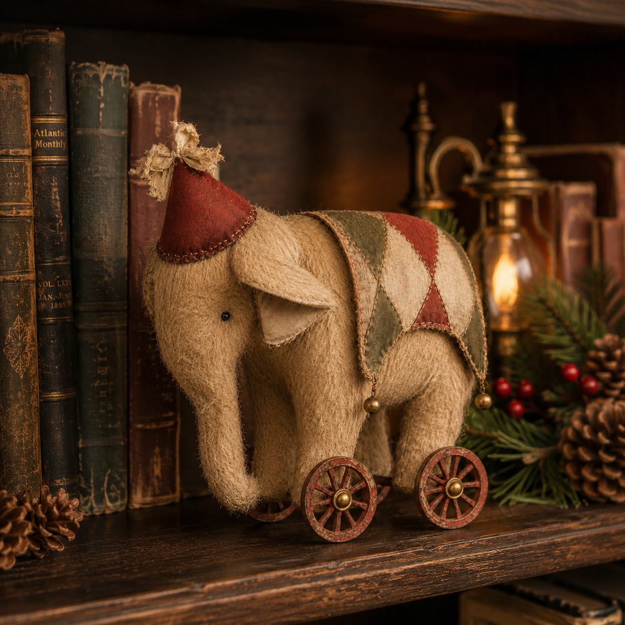 Old-World Christmas Elephant on Wheels – Handcrafted-Style Vintage Holiday Home Decor