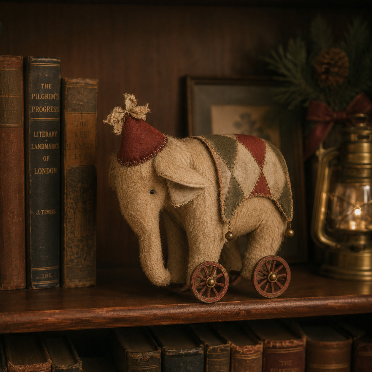 Old-World Christmas Elephant on Wheels – Handcrafted-Style Vintage Holiday Home Decor