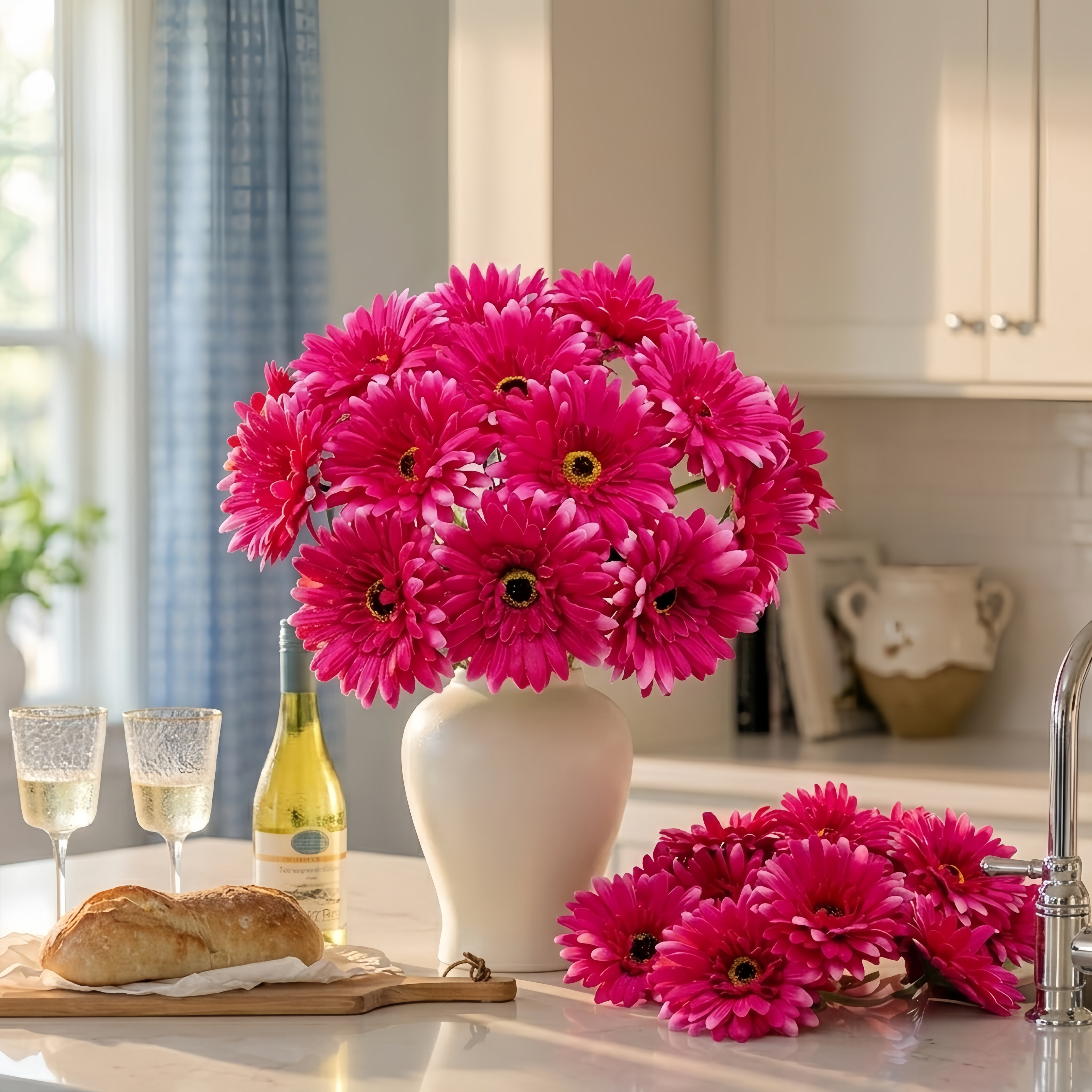 Full Bloom Artificial Daisy Bouquet – Set Of 5 For Home Décor