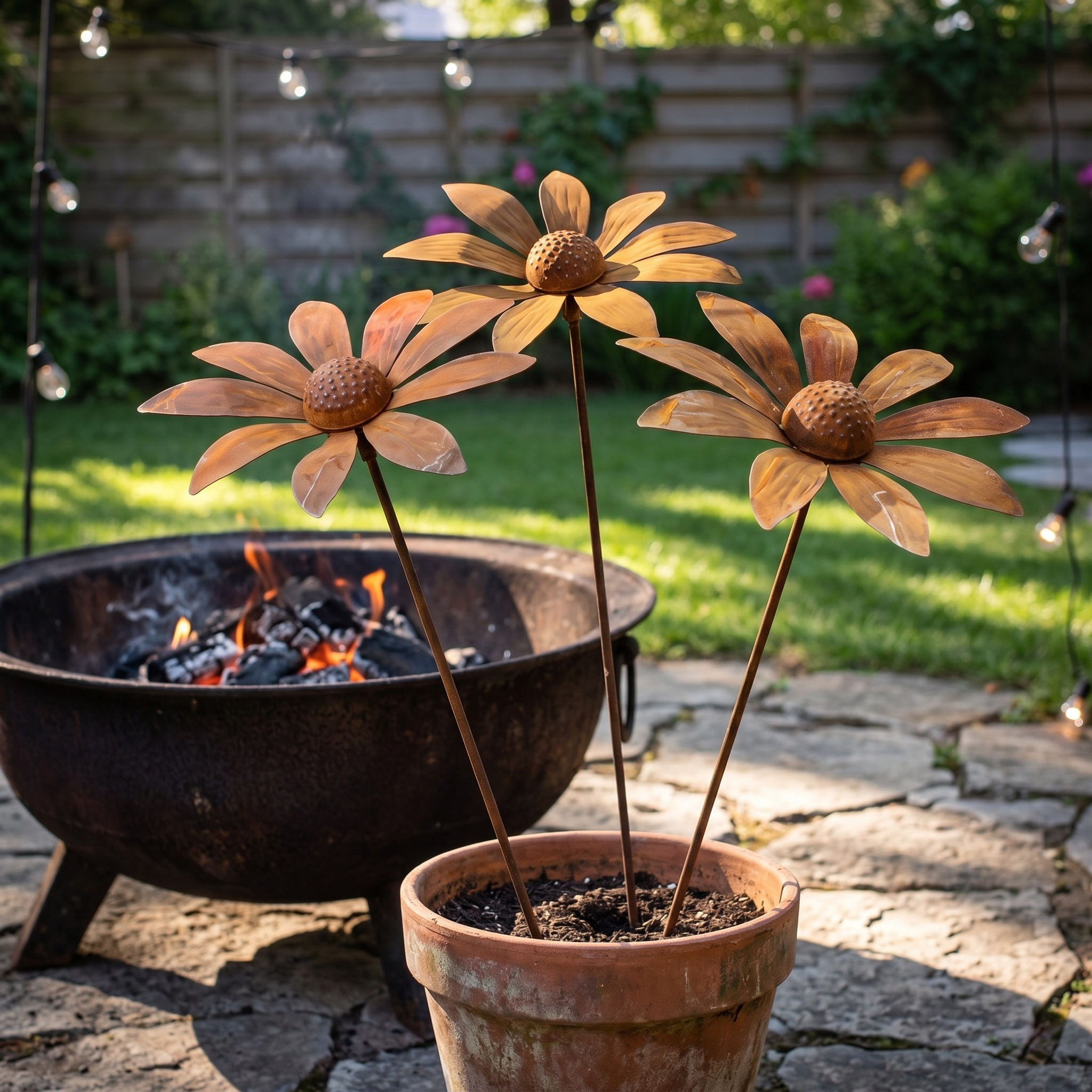 Rusty Art Daisy Iron Floor Insert Outdoor Garden Decoration
