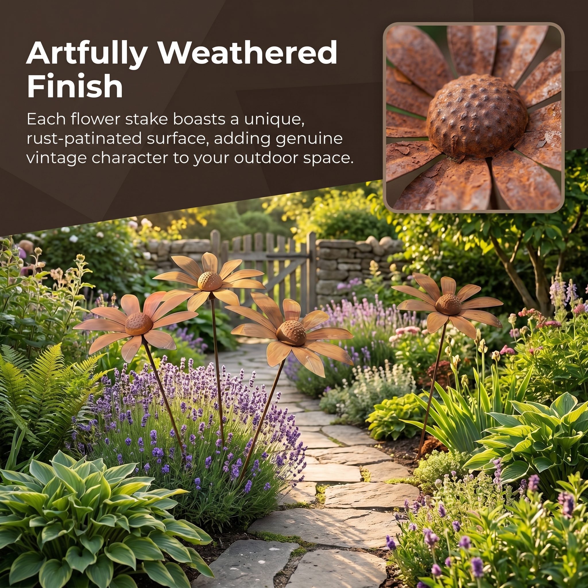Rusty Art Daisy Iron Floor Insert Outdoor Garden Decoration