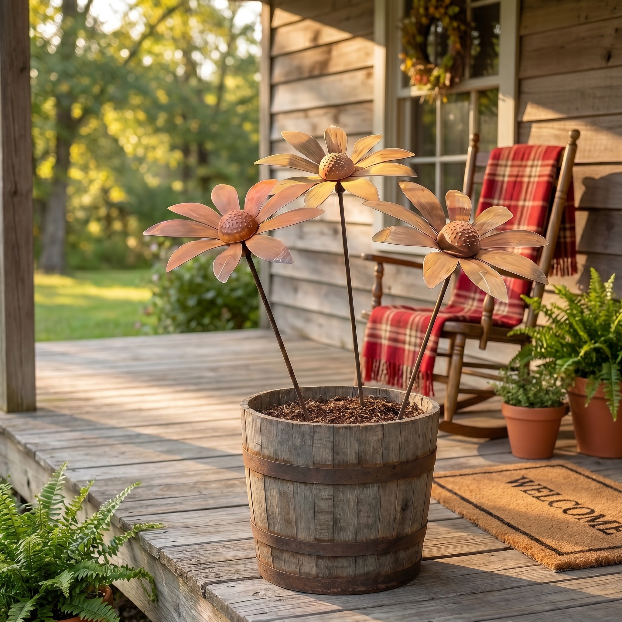 Rusty Art Daisy Iron Floor Insert Outdoor Garden Decoration