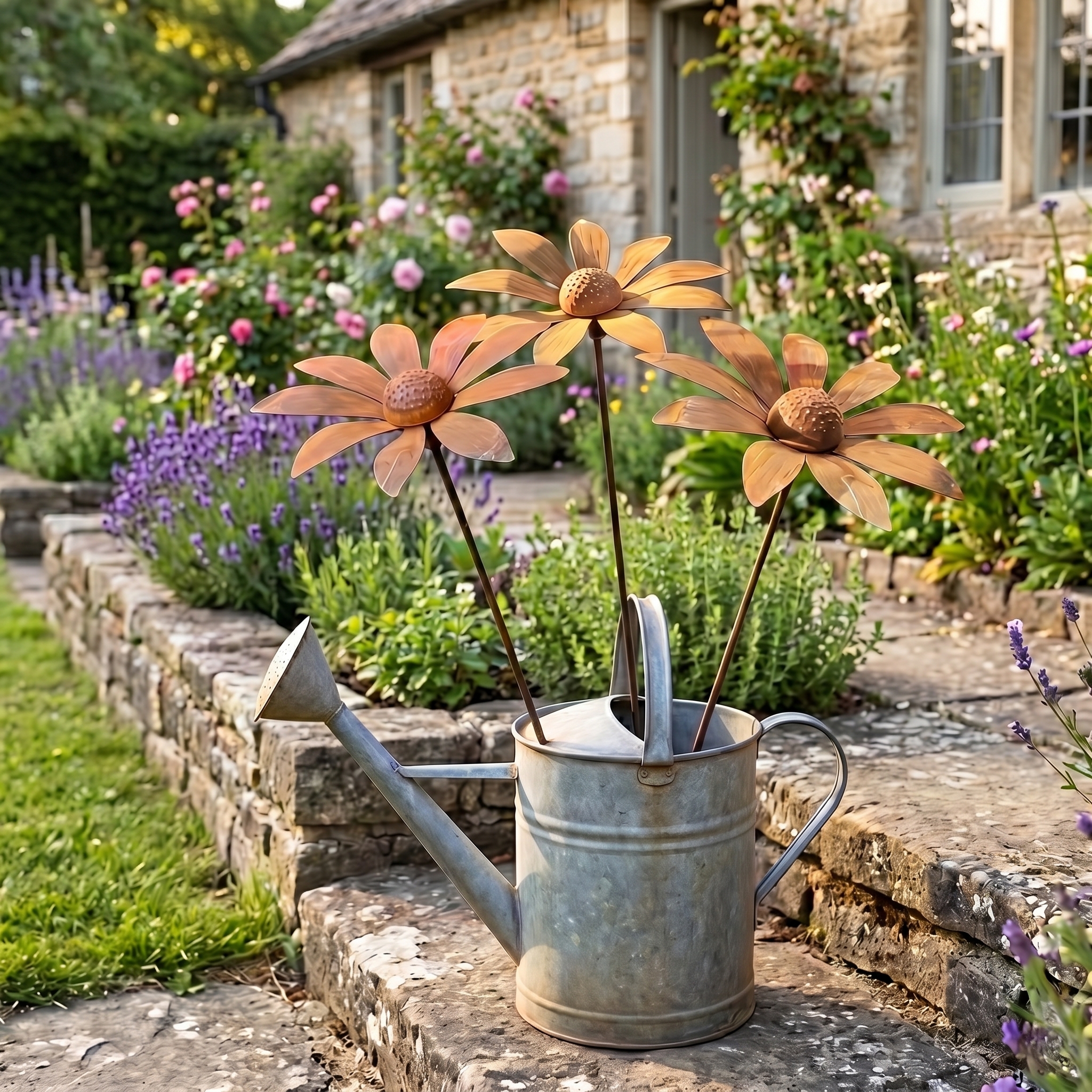 Rusty Art Daisy Iron Floor Insert Outdoor Garden Decoration