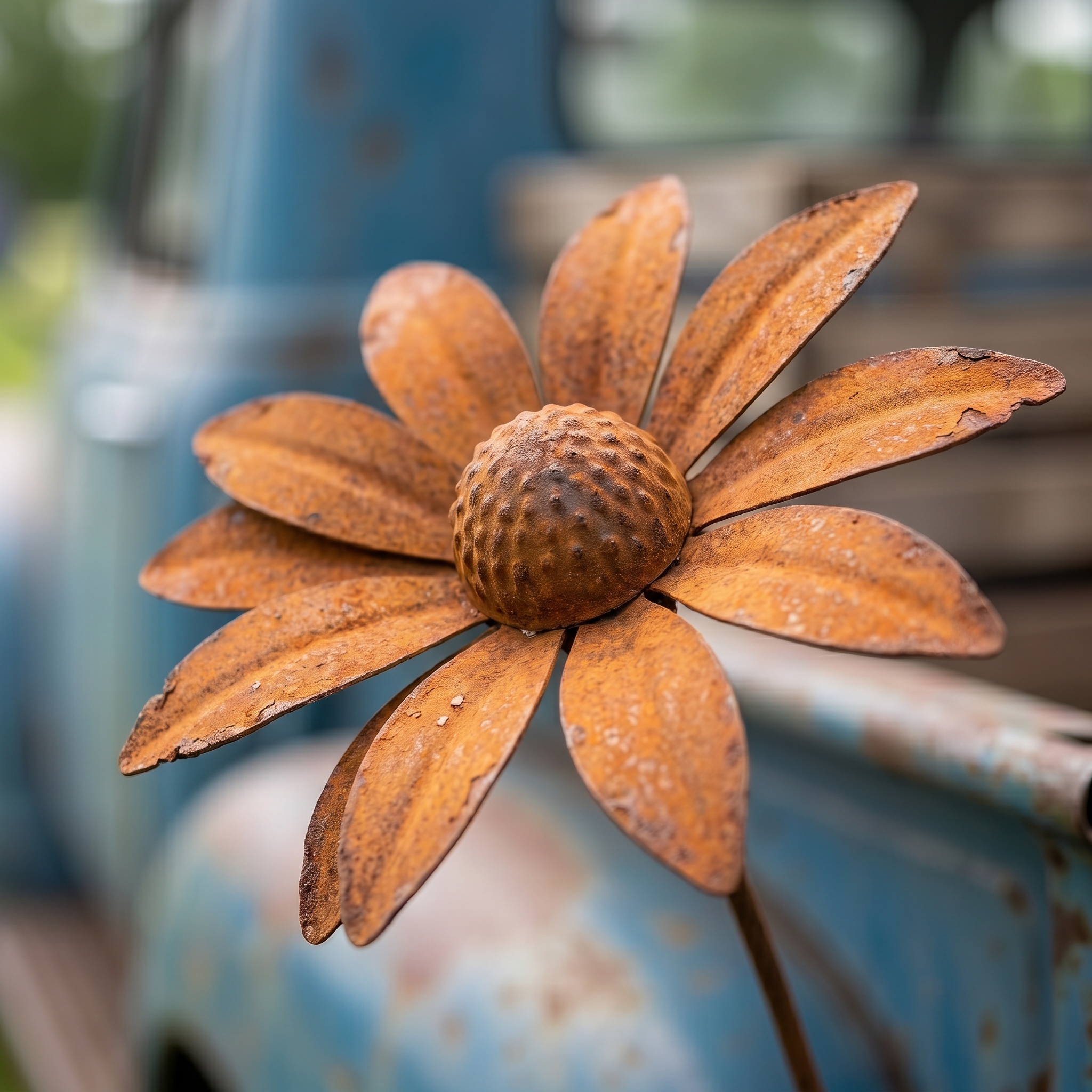 Rusty Art Daisy Iron Floor Insert Outdoor Garden Decoration