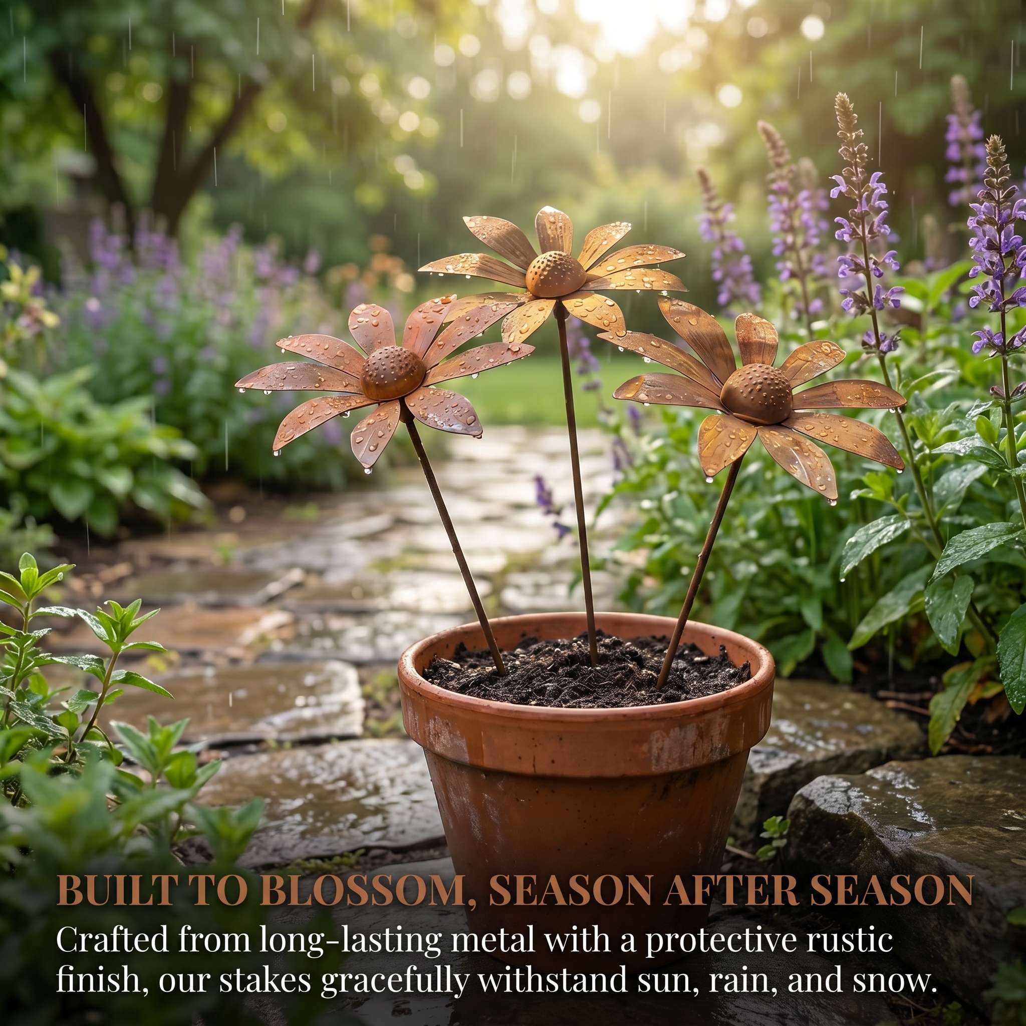 Rusty Art Daisy Iron Floor Insert Outdoor Garden Decoration